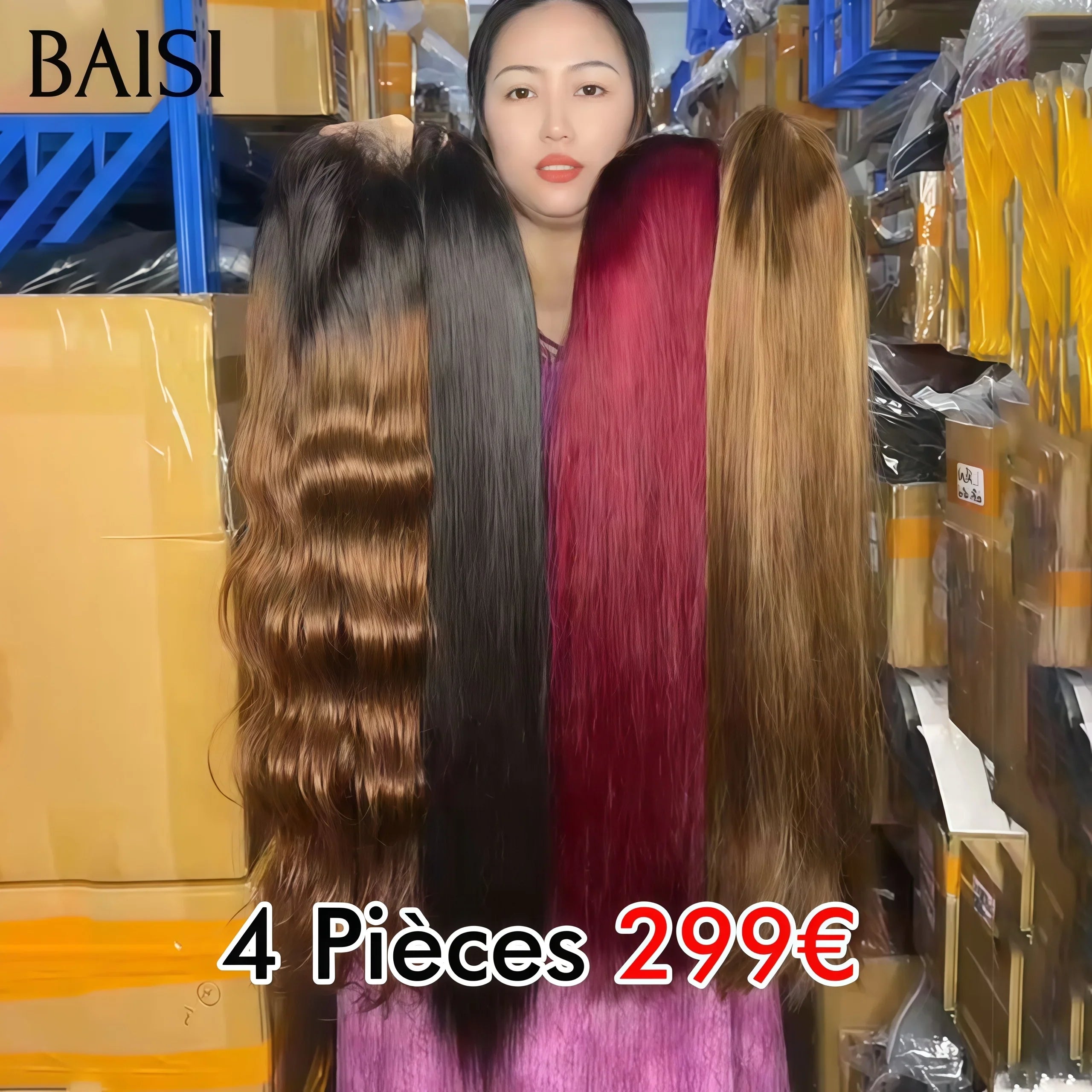 BAISI 1 Wave 139€ + 1 Mixte 0€ 5x5 Lace closure EGG wave et Lisse blended human hair ou Lot de 4 perruques Flash Offer PROMOTION 299€ 4 styles de perruques différents et Différentes couleurs en 100% vrais cheveux humains
