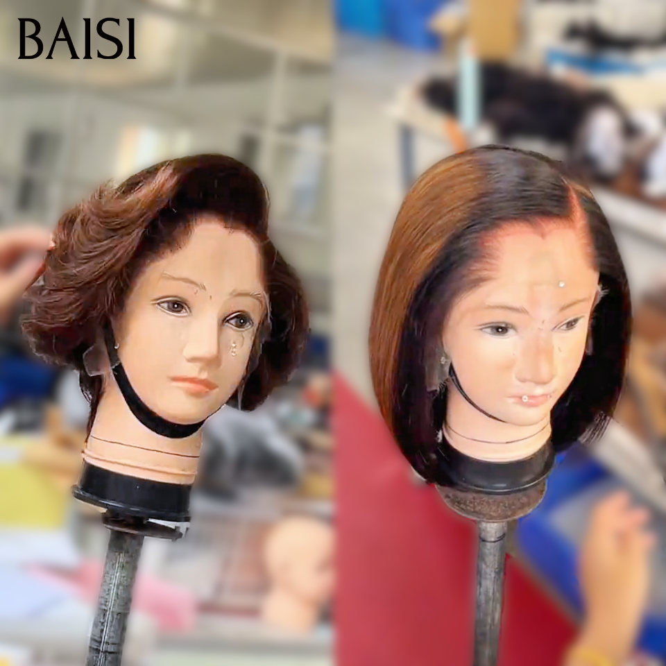 BAISI promo 2 Perruques Prêt-à-porter lisse couleur Marron 1BT4# facile à porter Bonne qualité en 100% Cheveux Humains