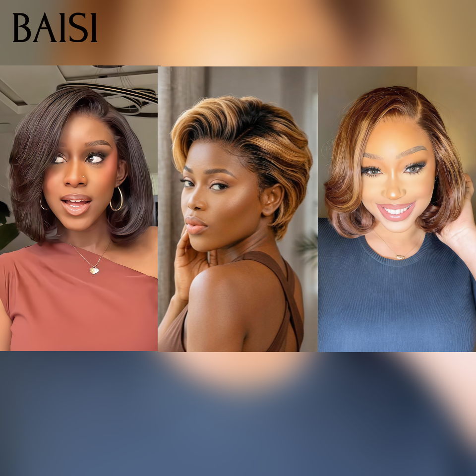 BAISI promo Prix d'usine perruques 3 Courtes 150€ ( Noir + Marron + Mixte 8P ) cheveux humains ou 10 perruques 150€ (3 pièces 32 pouce + 1 pièce 20 pouce + 4 pièces 12 pouce + 2 pièces 10 pouce ) cheveux naturels en soldes blended hair sans retour