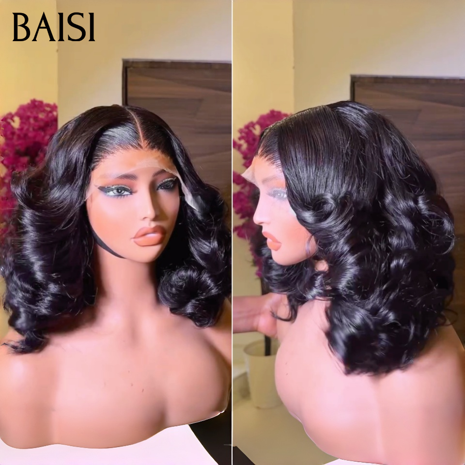 BAISI  13*4 lace frontal Perruque egg wave noir 100€ ou 4/30# 89€ ou Chioma pixie sans lace 39€ finger wave NOIR Moitié Prix Livraison Express 48H en 100% cheveux humains