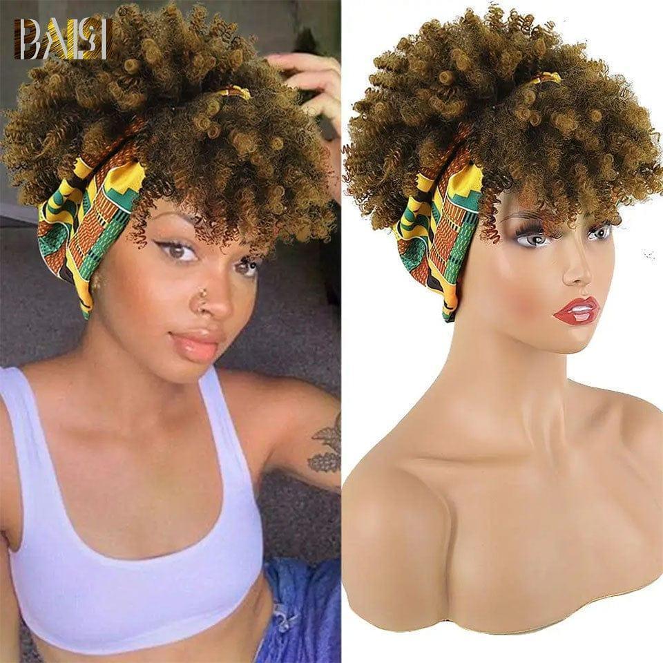 BAISI  Perruque BOB NOIR Mix Miel  Bandeau Frisée Curly Fabriquée A La Machine sans lace sans colle 79€  En 100% Vrais Cheveux synthetic hair
