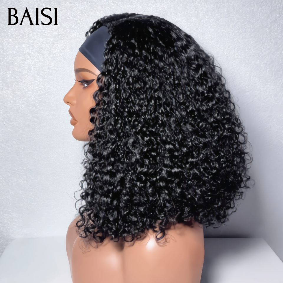 BAISI Perruque bandeau curly wave Fabriquée A La Machine sans Colle sans lace Prêt à porter en 100% Cheveux Humains