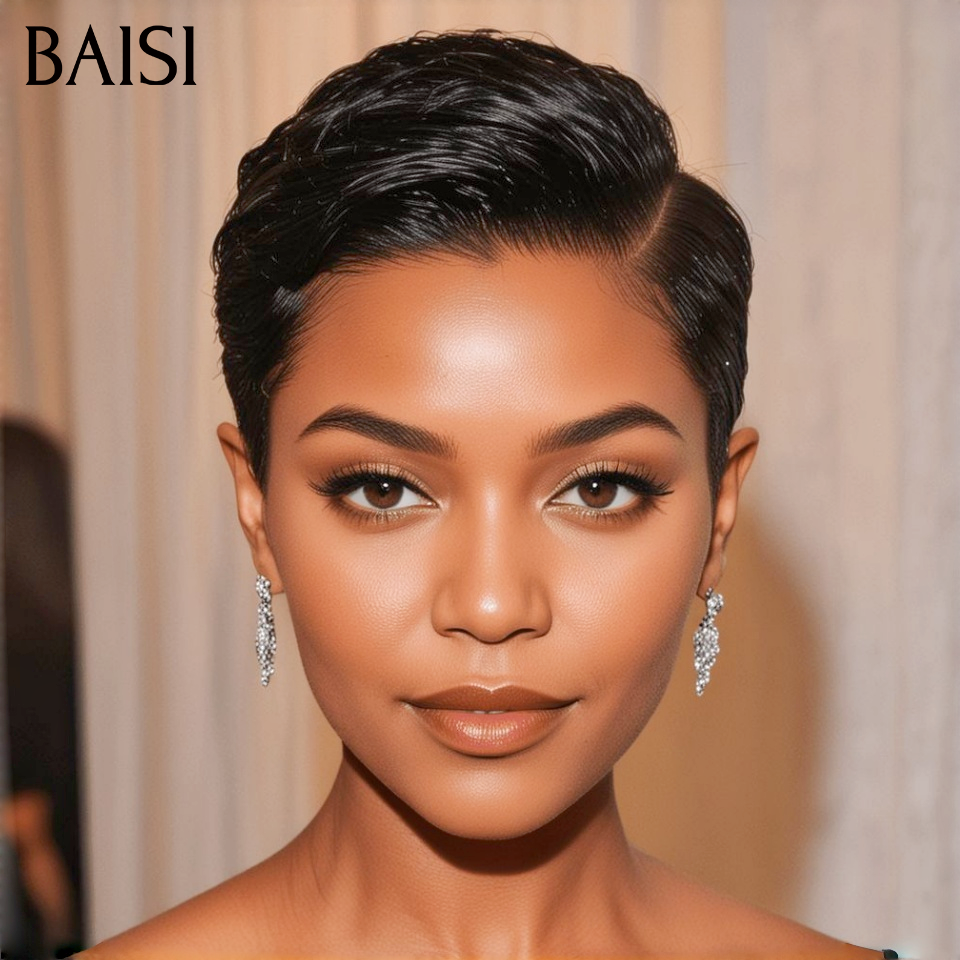 BAISI 13X4 Straight Bob Wig In Brown #4 Pre-Plucked No Glue Needed in 100% Raw Hair Lace Already Cut
