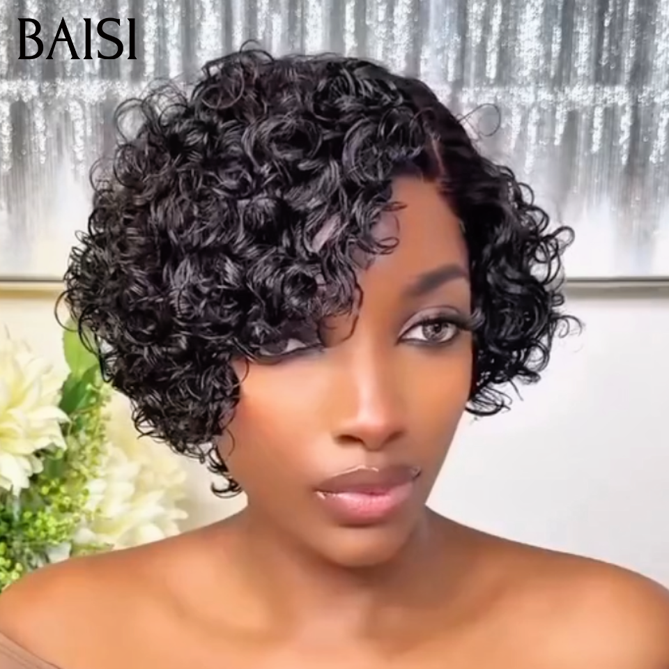 BAISI Peruca pixie ondulada 5X5 em cor preto e mel 99€ em 100% cabelo humano