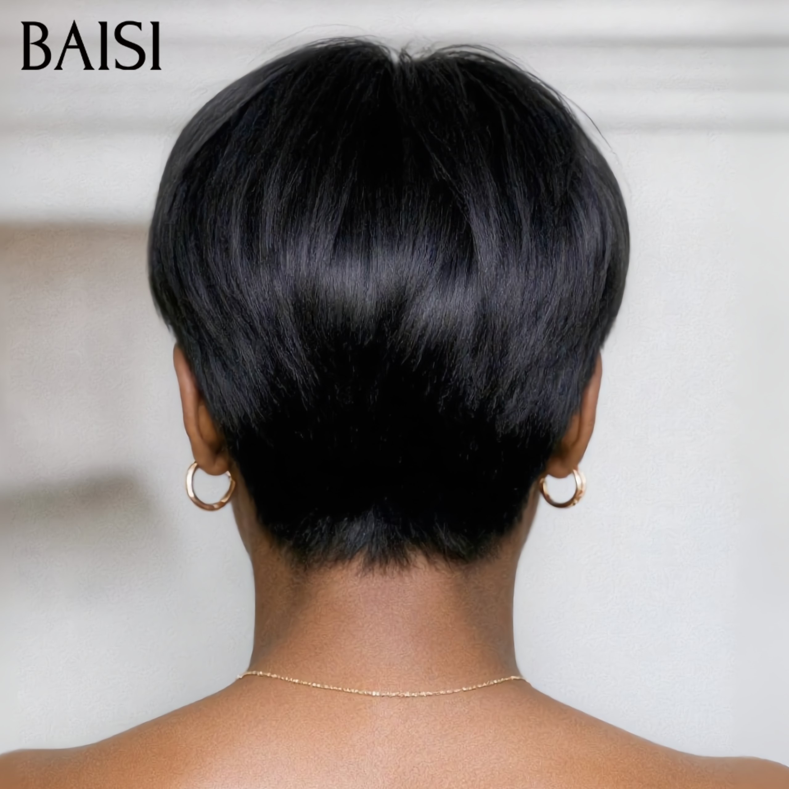 BAISI pixie 42€ en Couleur Marron Mix Miel 4#27#  9047 Pixie Noir #026 petite coupe fabriqué à la machine Sans Colle Sans Lace