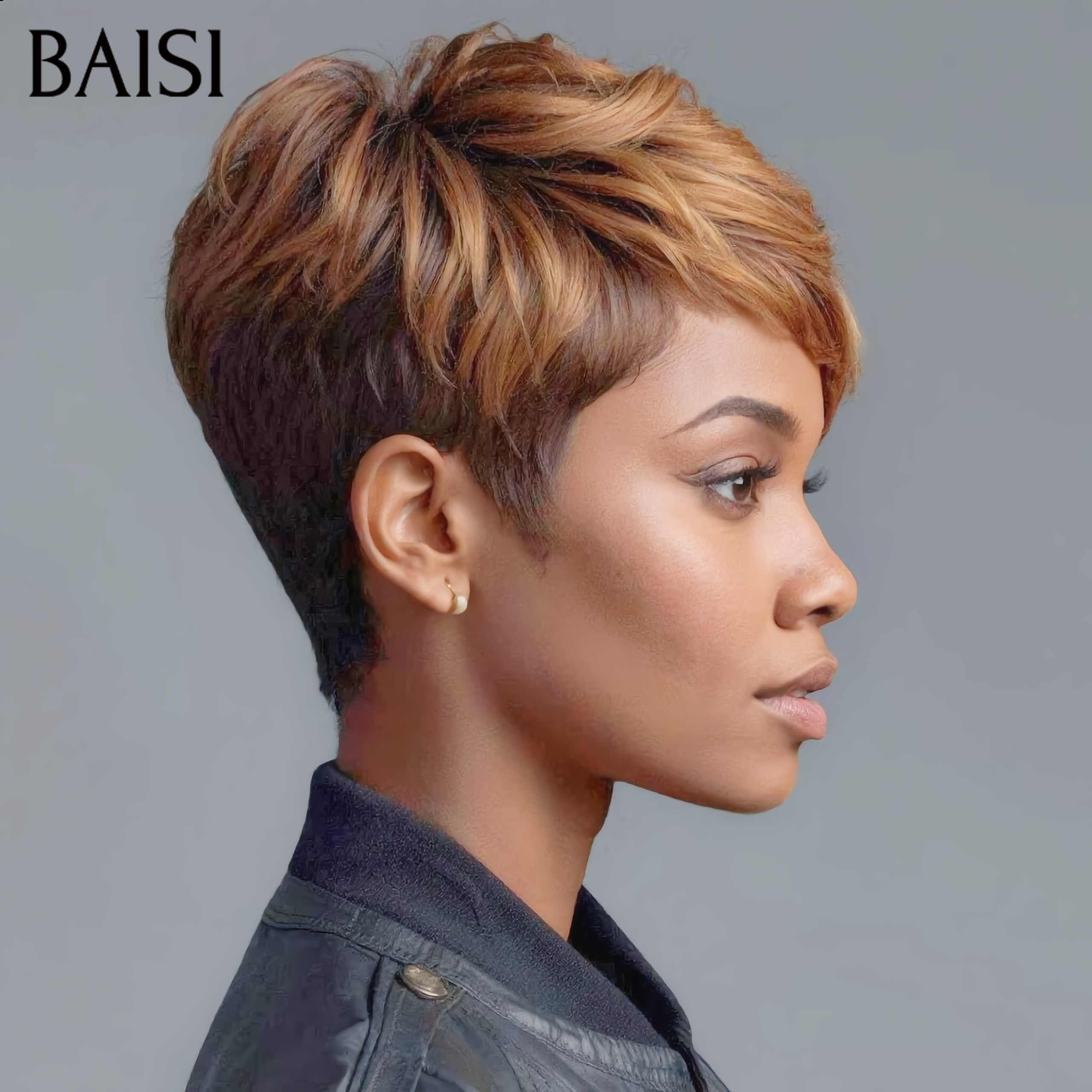 BAISI 13x4 Lace Frontale Perruque Pixie petite coupe 69€ NOIR En 100% Cheveux Humains