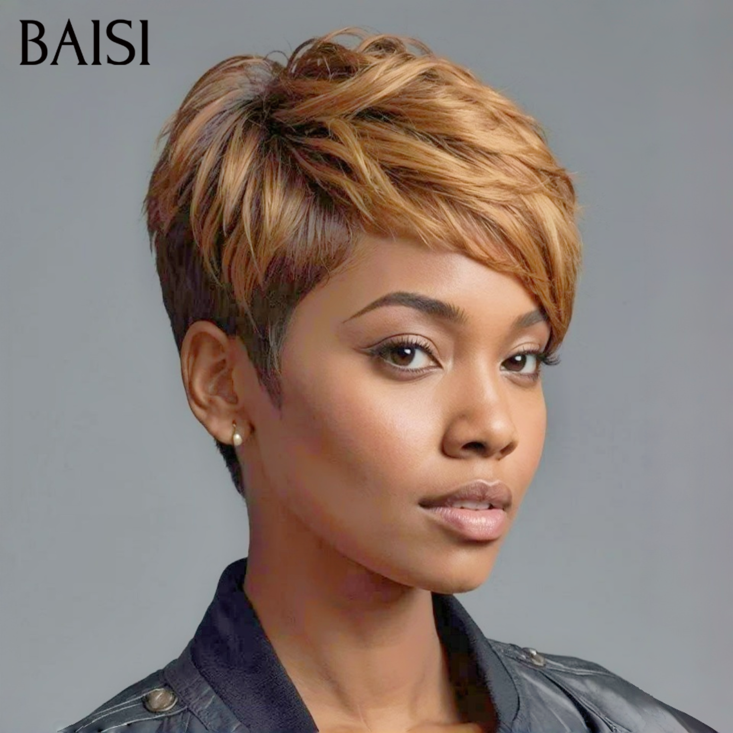 BAISI 13x4 Lace Frontale Perruque Pixie petite coupe 69€ NOIR En 100% Cheveux Humains