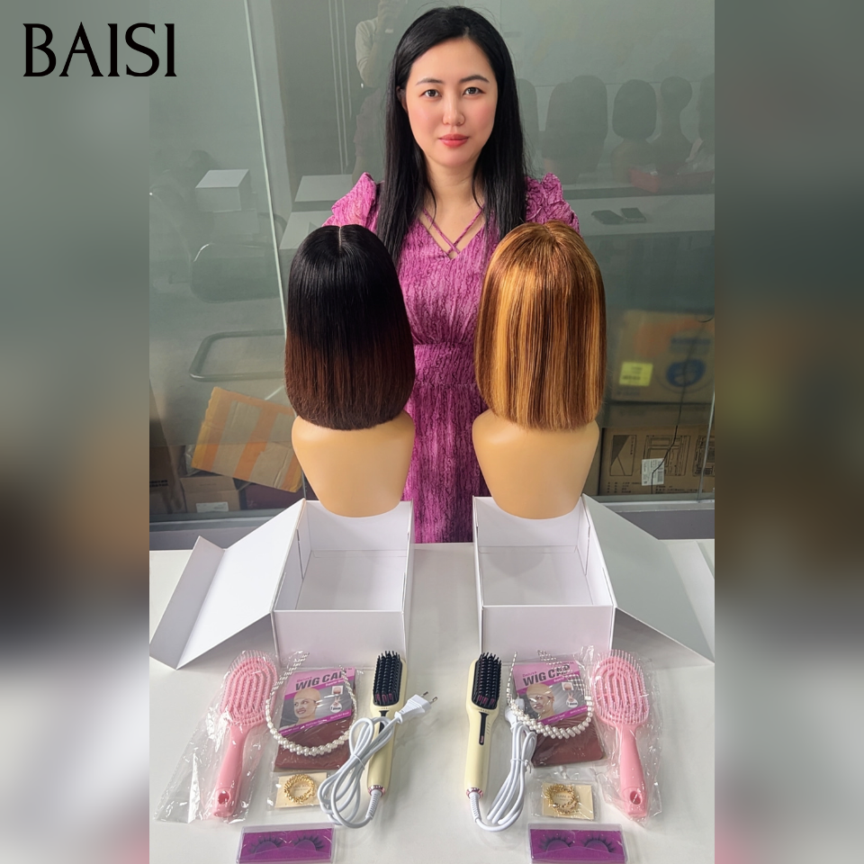 BAISI 2X6 lace Perruque 10 Pouces  100% VIETNAM HAIR Lisse BOB en couleur NOIR MARRON et Mixte Miel de luxe  en 100% Cheveux Humains