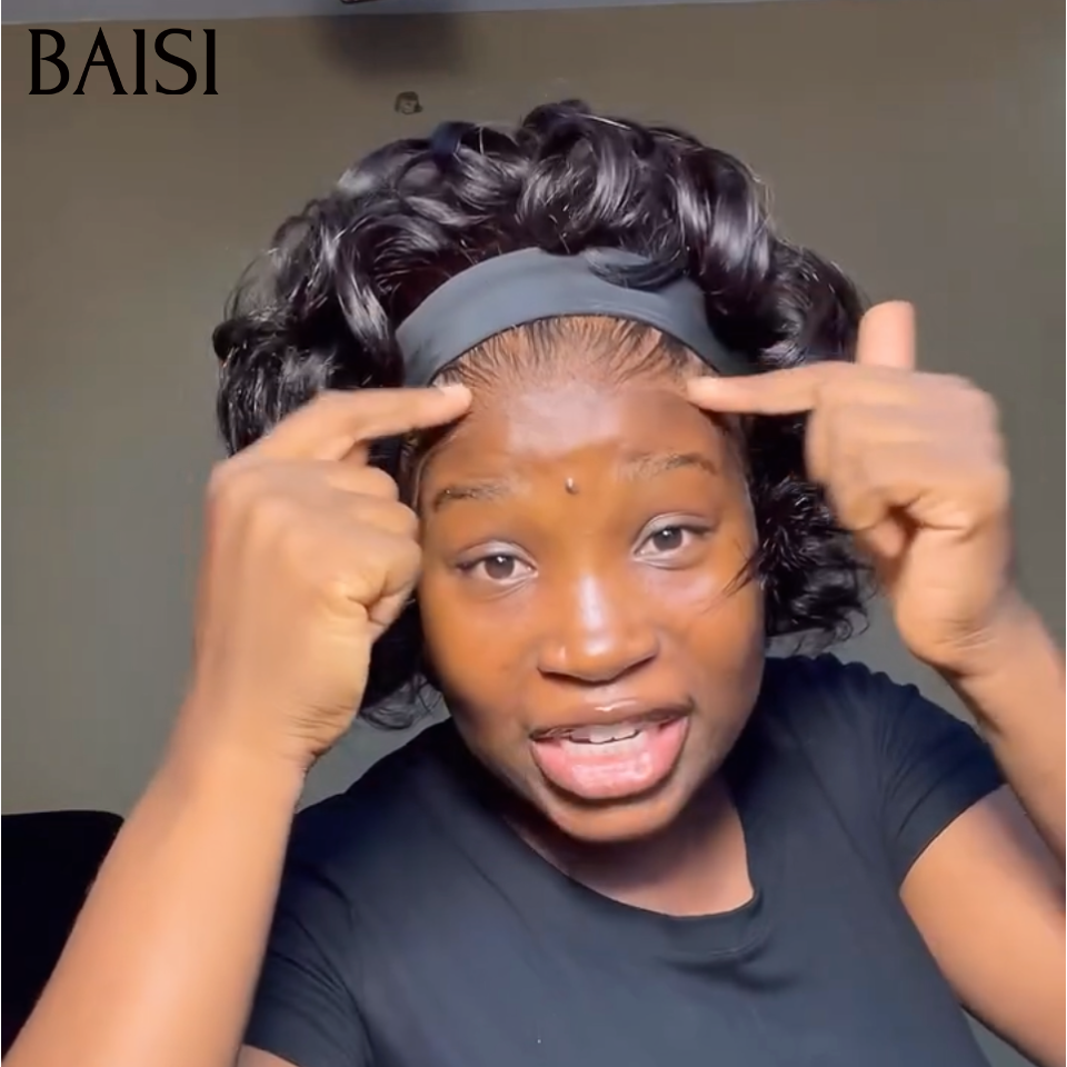 BAISI Perruque Bandeau BOB BOUCLE Egg Wave 10Pouces + bandeau gratuit 88€ Sans Colle Facile à Porter 100% Cheveux Humains