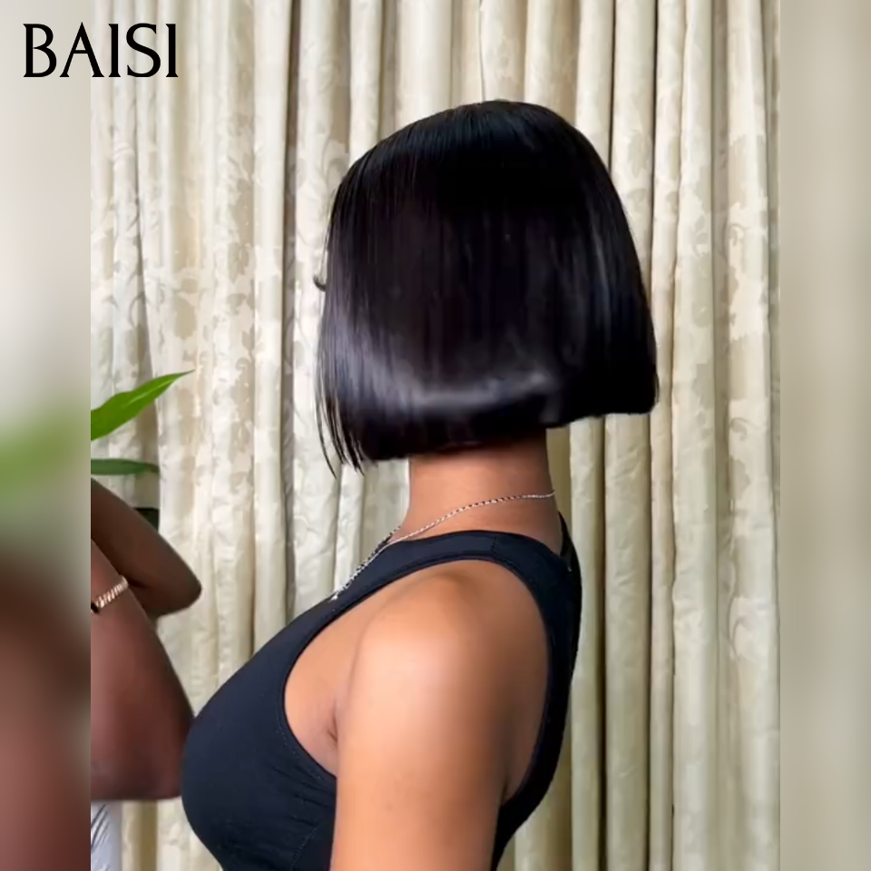 BAISI 4x4 Straight Bob Wig in Black 8 and 14 Inches in 100% Human Hair