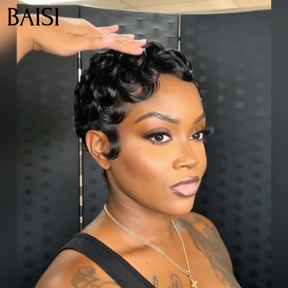 BAISI Perruque Chioma et BOB 4x4 lace closure Lisse ou curly wave 10 Pouce BOB Coupe personnalisée en 4 couleurs en 100% Cheveux Humains