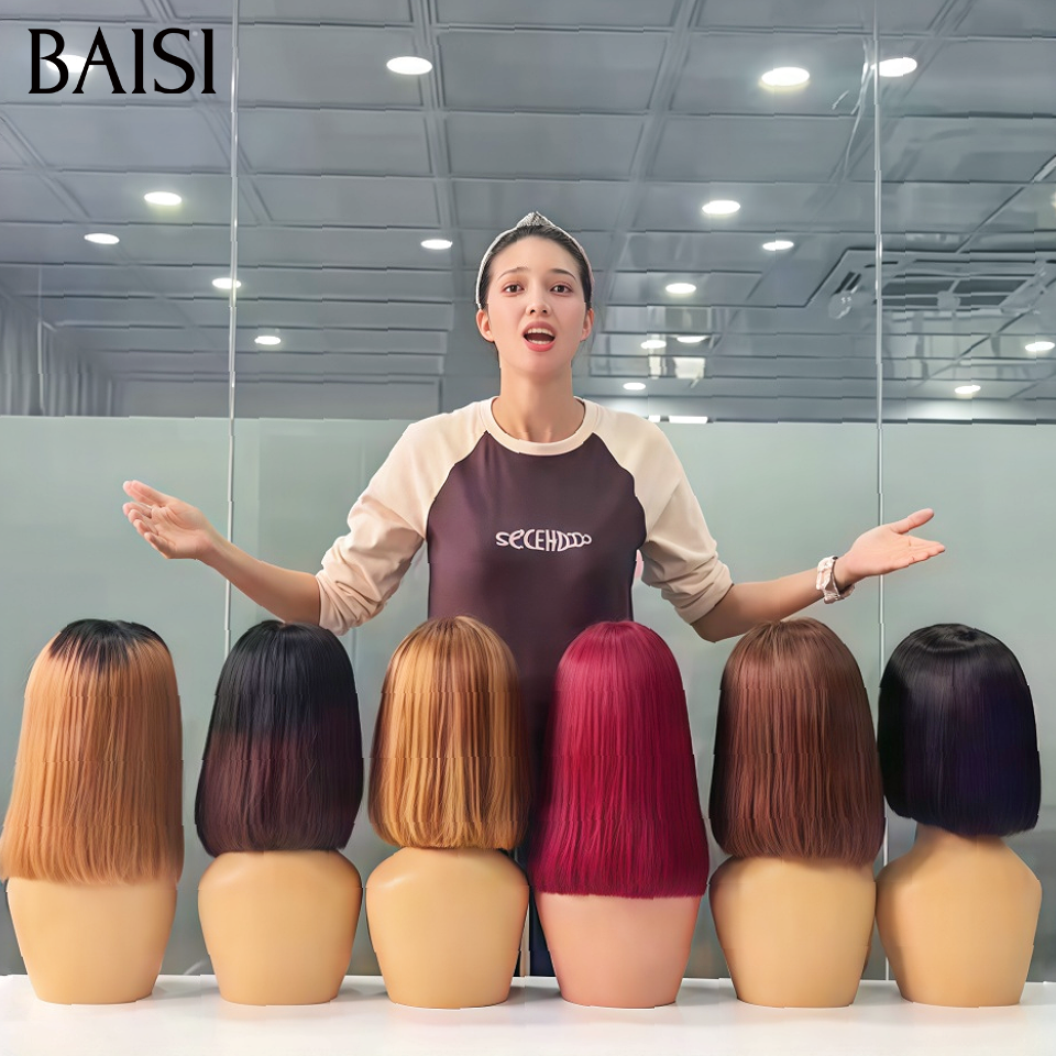 BAISI Lot de 6 perruques BOB Vietnam Hair 8 Pouces Trop lisse SDD BONE STRAIGHT Différentes Couleurs mélangées en 100% vrais cheveux humains