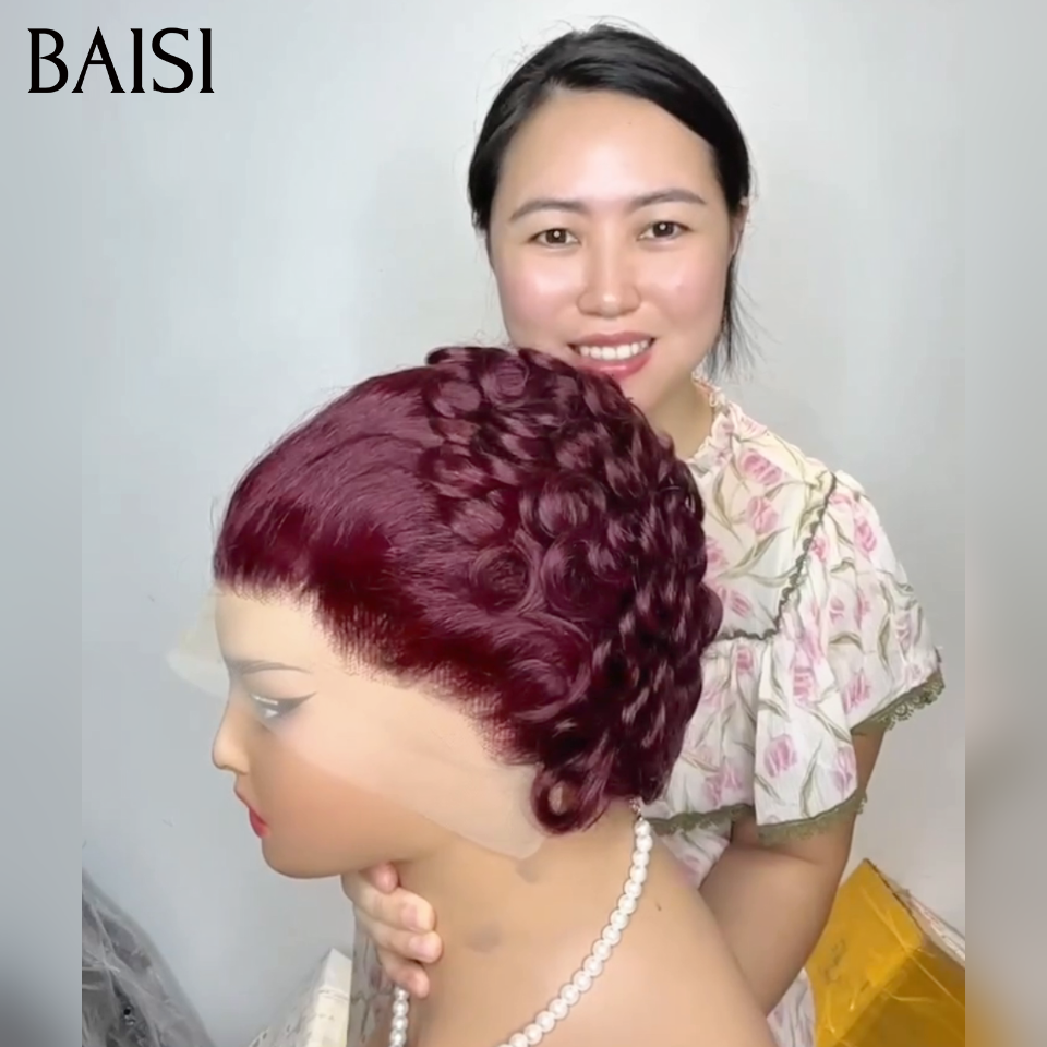 BAISI Pixie Egg wave Couleur Bordeaux #99J ou Noir #1B avec Lace Frontal 13x4 en 100% Cheveux Humains Prix Promotion Stock Limité