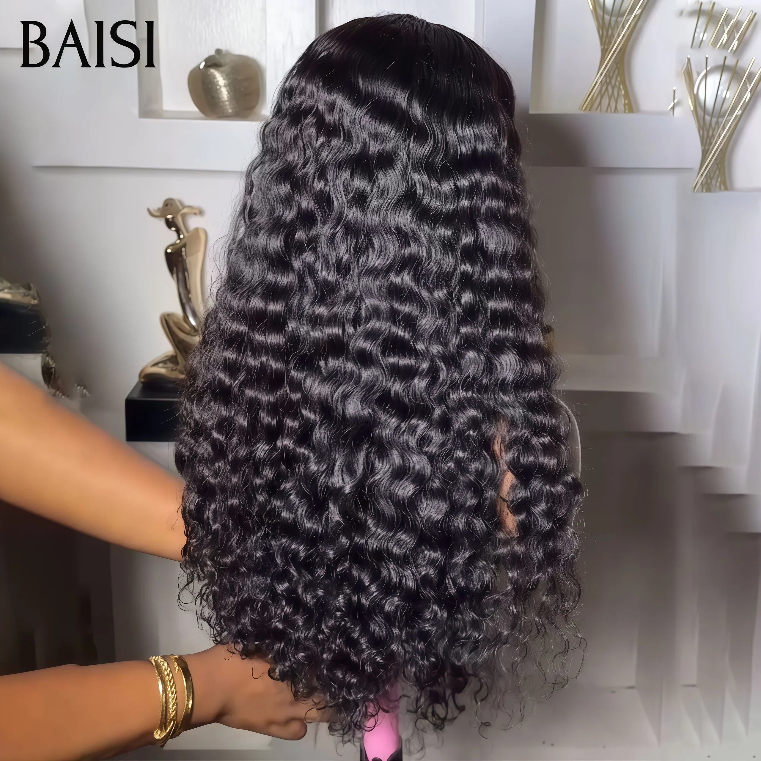 BAISI 13x4 Vietnam Hair 250% densità Kinky Deep Wave con parrucca frontale di lusso di fascia alta più di 20 anni di utilizzo