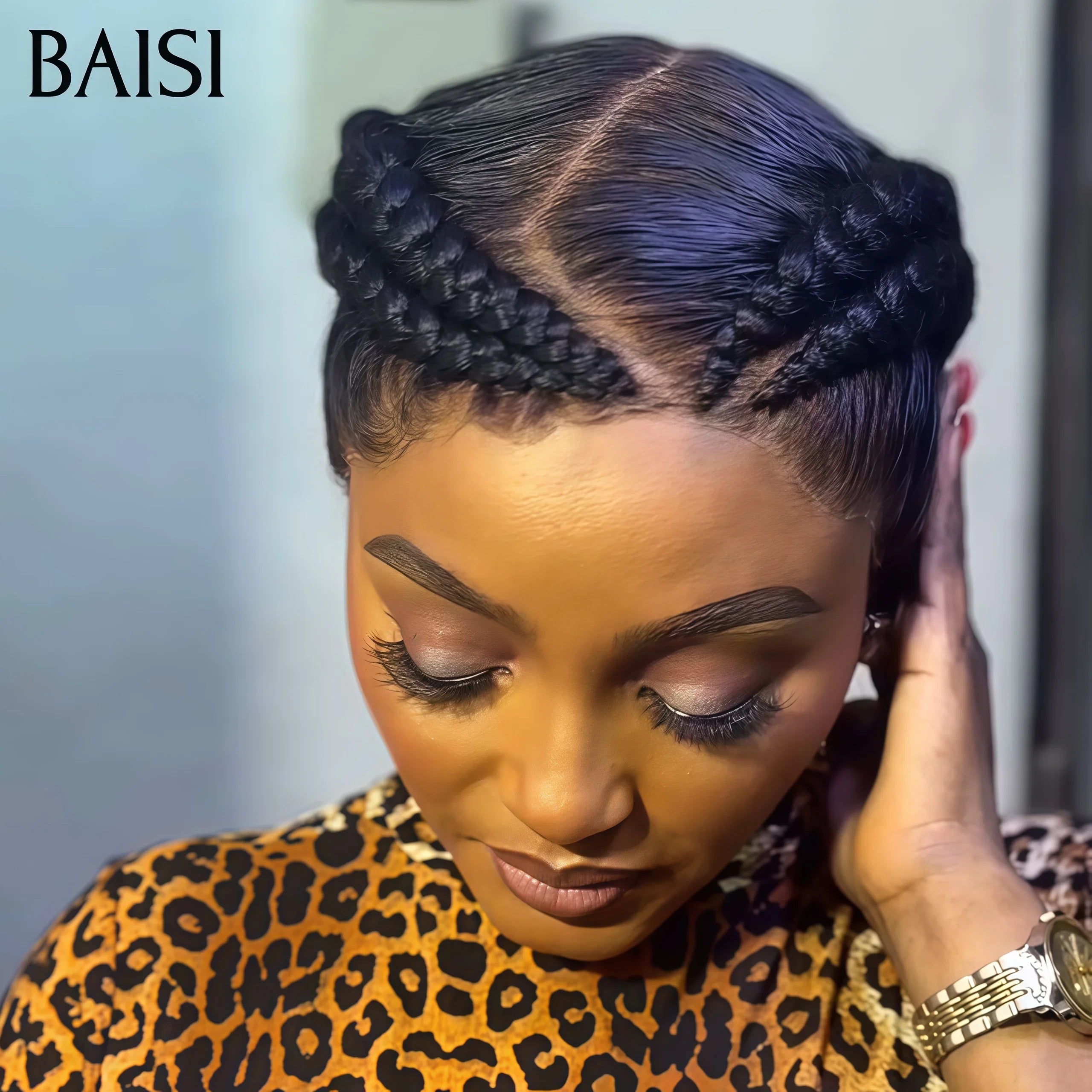 BAISI Perruques Full Lace Natte Promo 100% comme indiqué sur la photo NOIR  Coiffure Chignion  En cheveux humains