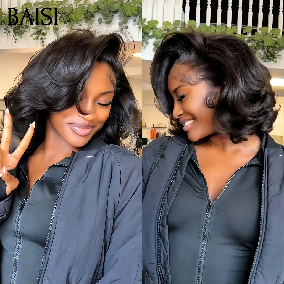 BAISI parrucca Bob Water Wave con frangia nero metà prezzo in 24H 79€ 100% capelli umani MP50