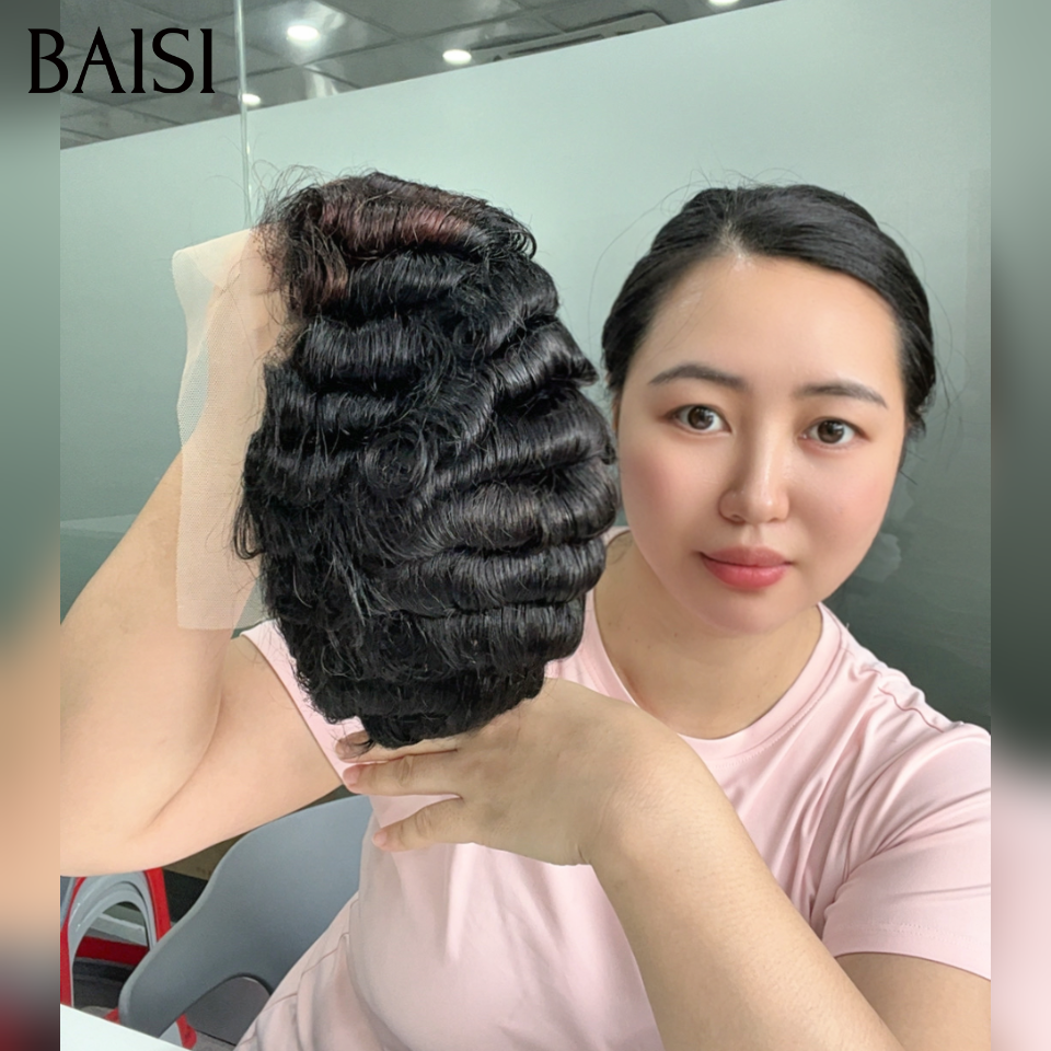 BAISI 2 Perruque Longue et Courte 13X4 lace frontal  16Pouces + 6Pouces Magnifique Boucle Spring Curl et Curly Wave En 100% Cheveux Humains