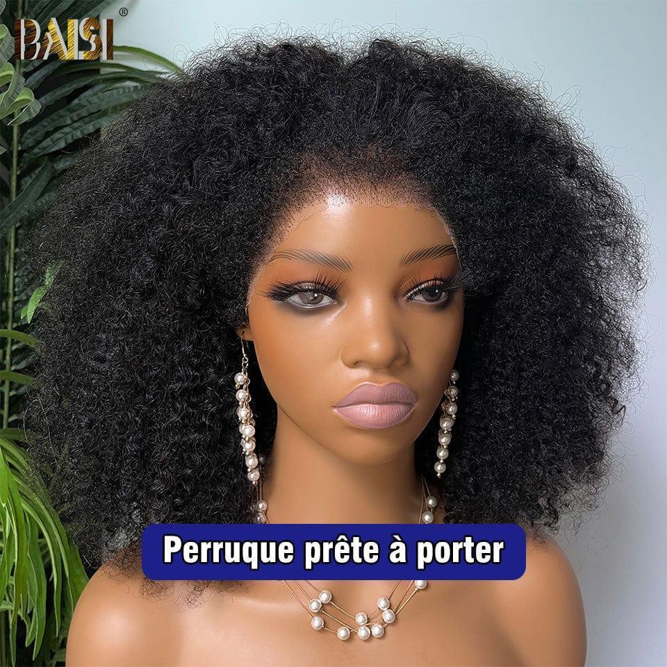 BAISI  perruque Afro Curly Wave 16 pouces en haut de gamme avec les Baby Hair naturel  sans colle 300% densité plus de 20 ans d' utilisations