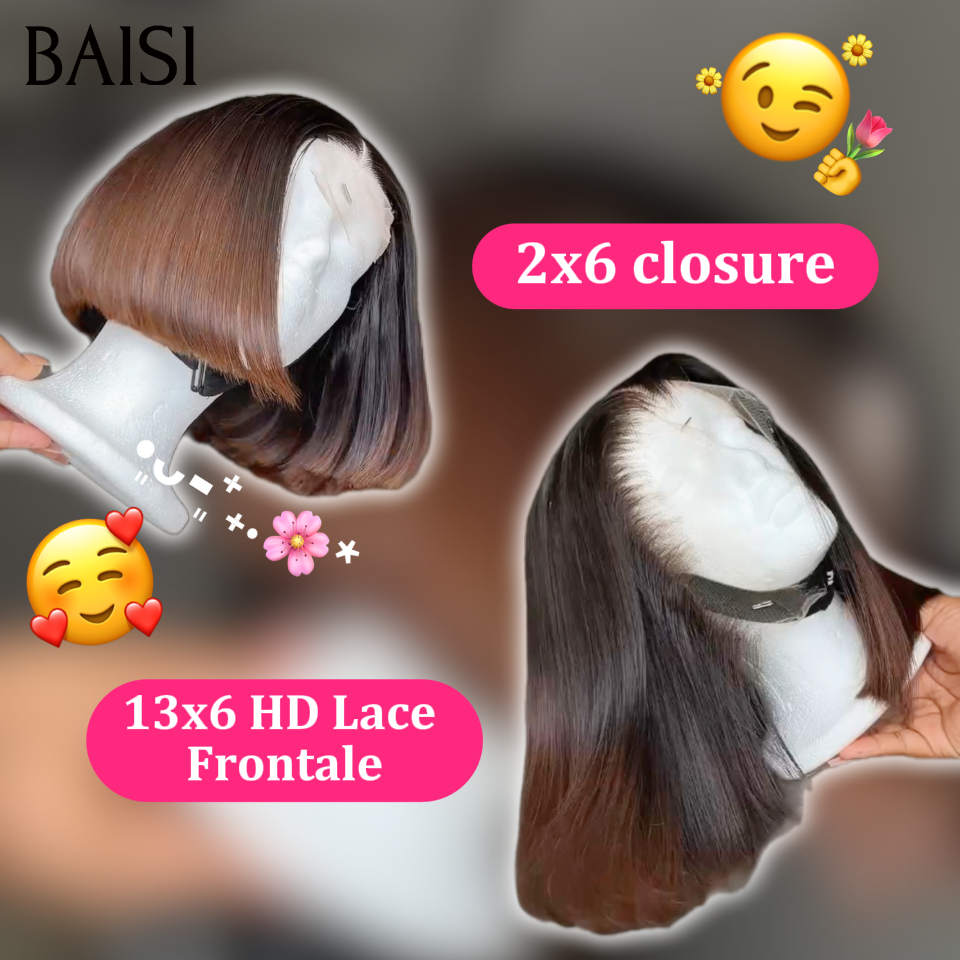 BAISI Perruques bob  Lisse Vietnam Hair Qualité Haut de Gamme Couleur Moitié Noir Moitié Marron Très A la Mode en 100% Cheveux Humains