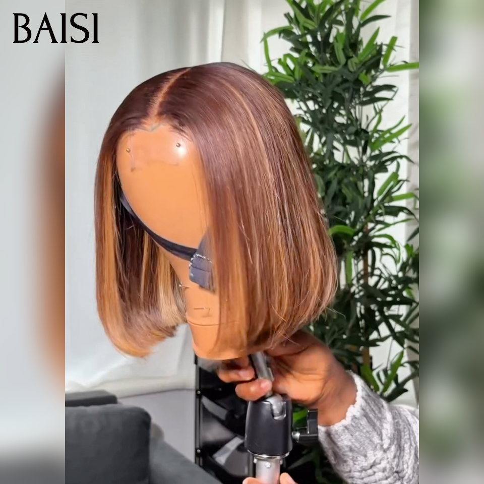 BAISI 13x4 Straight Bob Wig in Black Glueless Lace Front Cut Easy to Wear 100% Human Hair B
