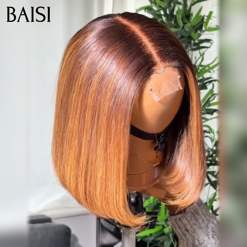 BAISI 13x4 Straight Bob Wig in Black Glueless Lace Front Cut Easy to Wear 100% Human Hair B