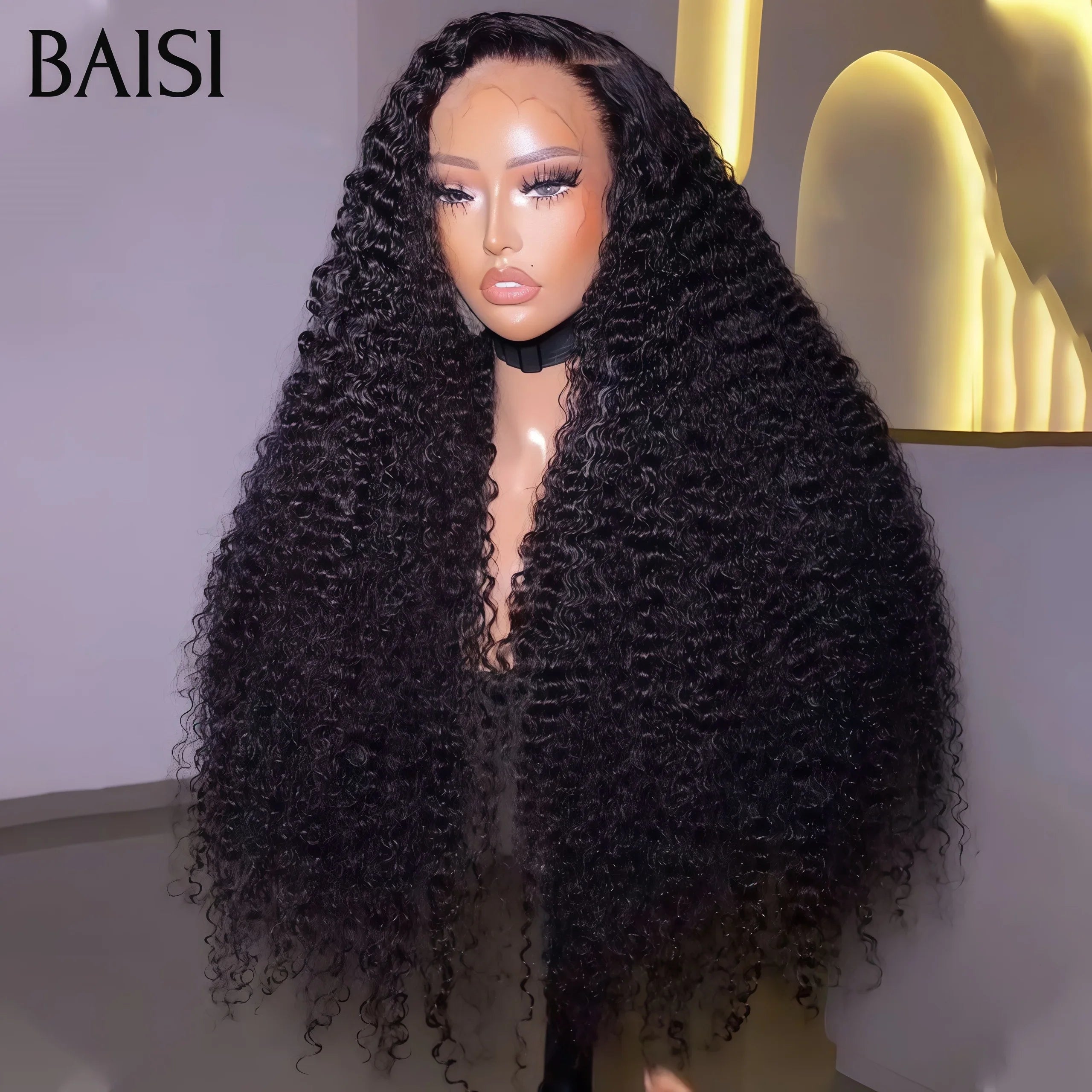 BAISI  13X4 lace frontal Perruques pour revendre long curly wave couleur NOIR en 100% vrais cheveux humains