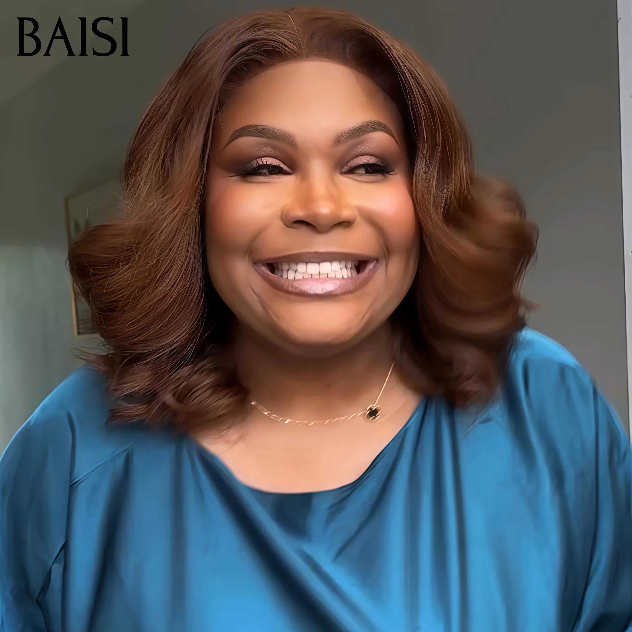 BAISI 4X4 lace closure Perruque Bouclée egg wave en couleur Marron 14 Pouces 109€ sans Colle 250% Densité en 100% Cheveux Humains BS65
