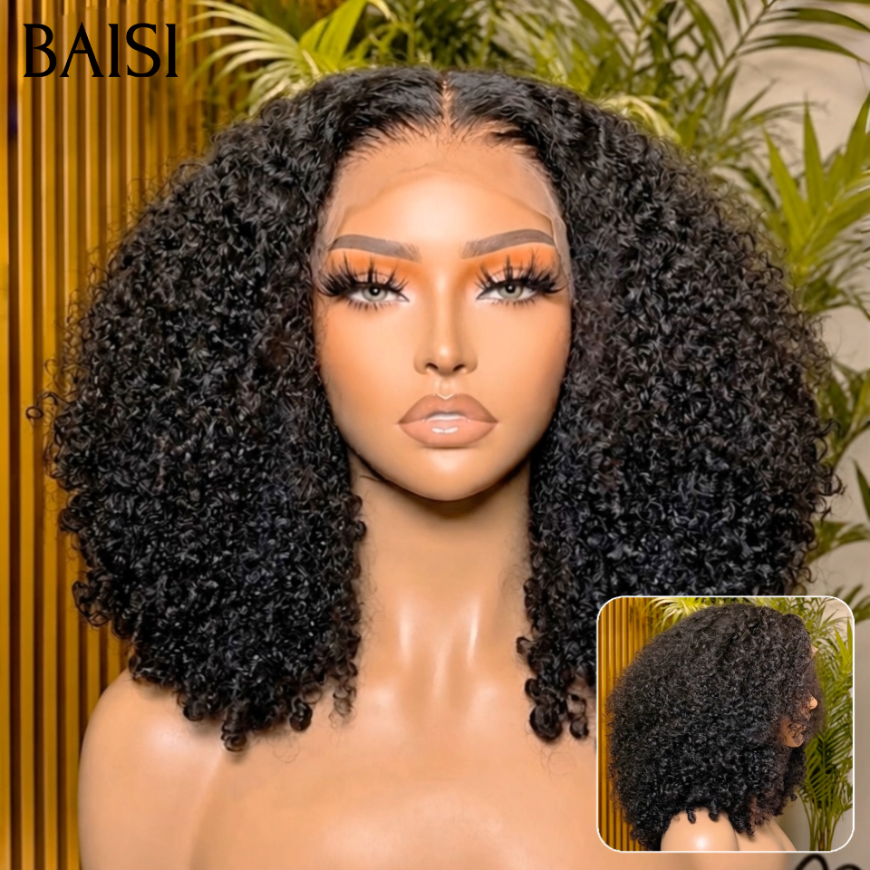 BAISI Lot de 3 perruques PROMOTION 259€ 4X4 lace closure 18 Pouces curly wave et body wave et lisse NOIR en 100% vrais cheveux humains