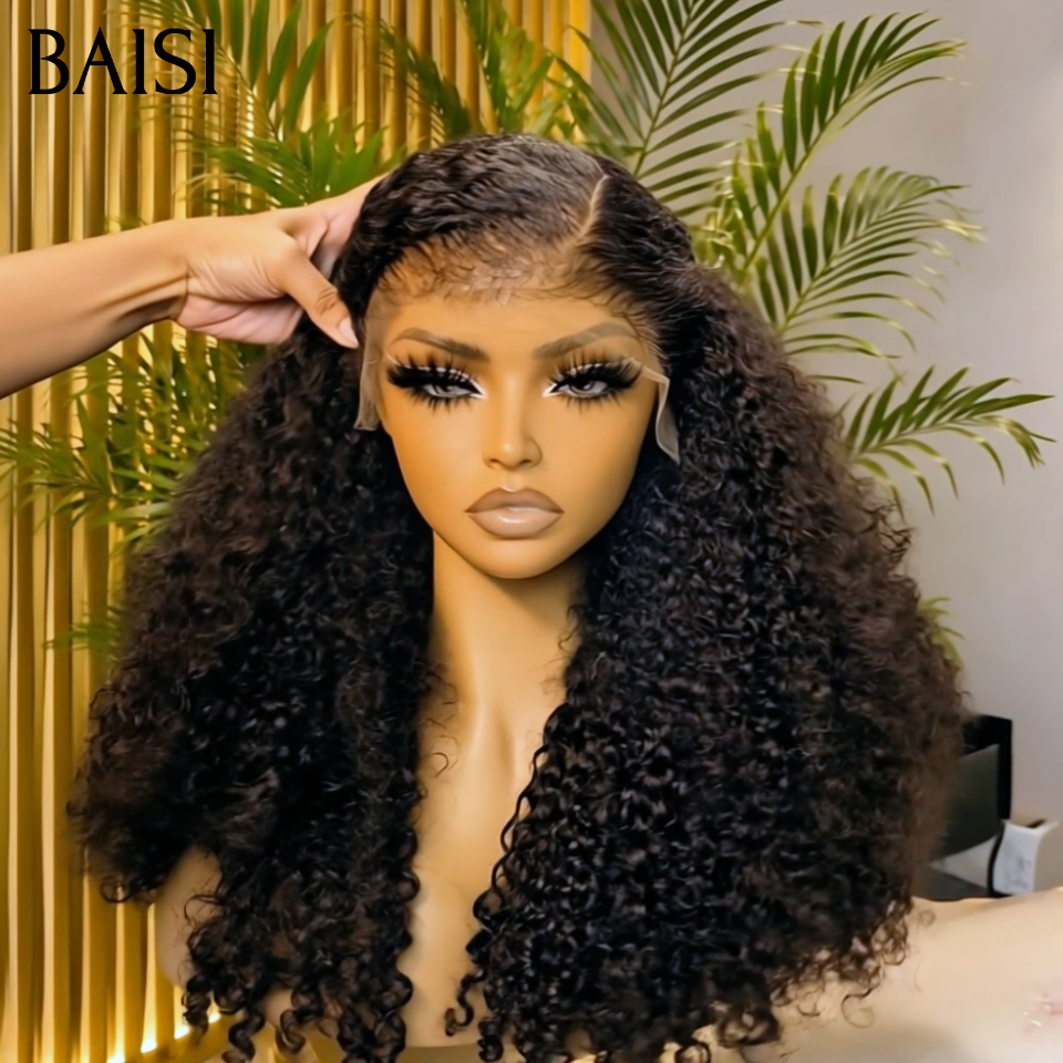 BAISI 4X6 lace perruque Curly en haut de gamme avec les Baby Hair naturel sans lace sans colle 100% vrais cheveux humains 4C Hairline
