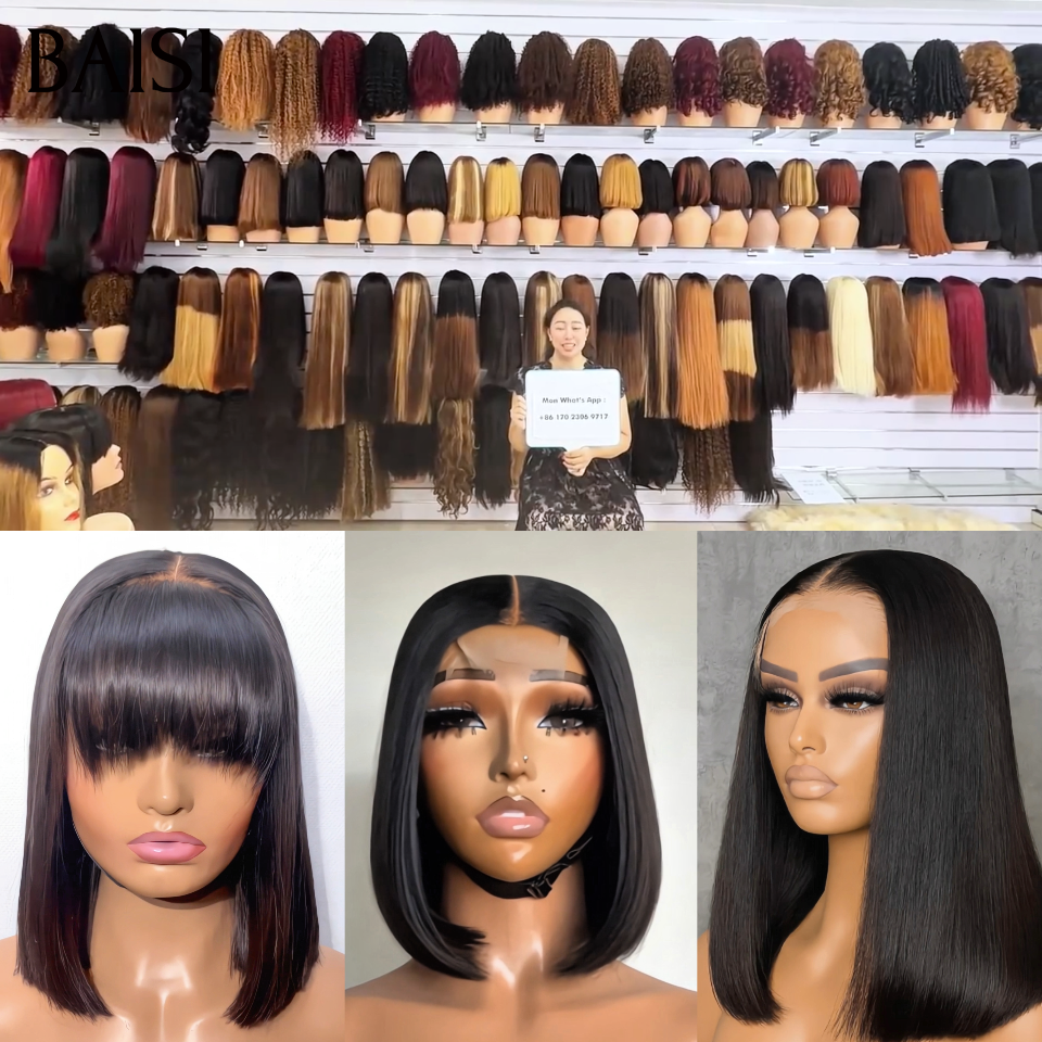 txt
BAISI Conjunto de perucas por grosso: 2 perucas bob 120 euro, lace 2x4 lisa com franja, 8 polegadas, em castanho e preto, 100% cabelo humano