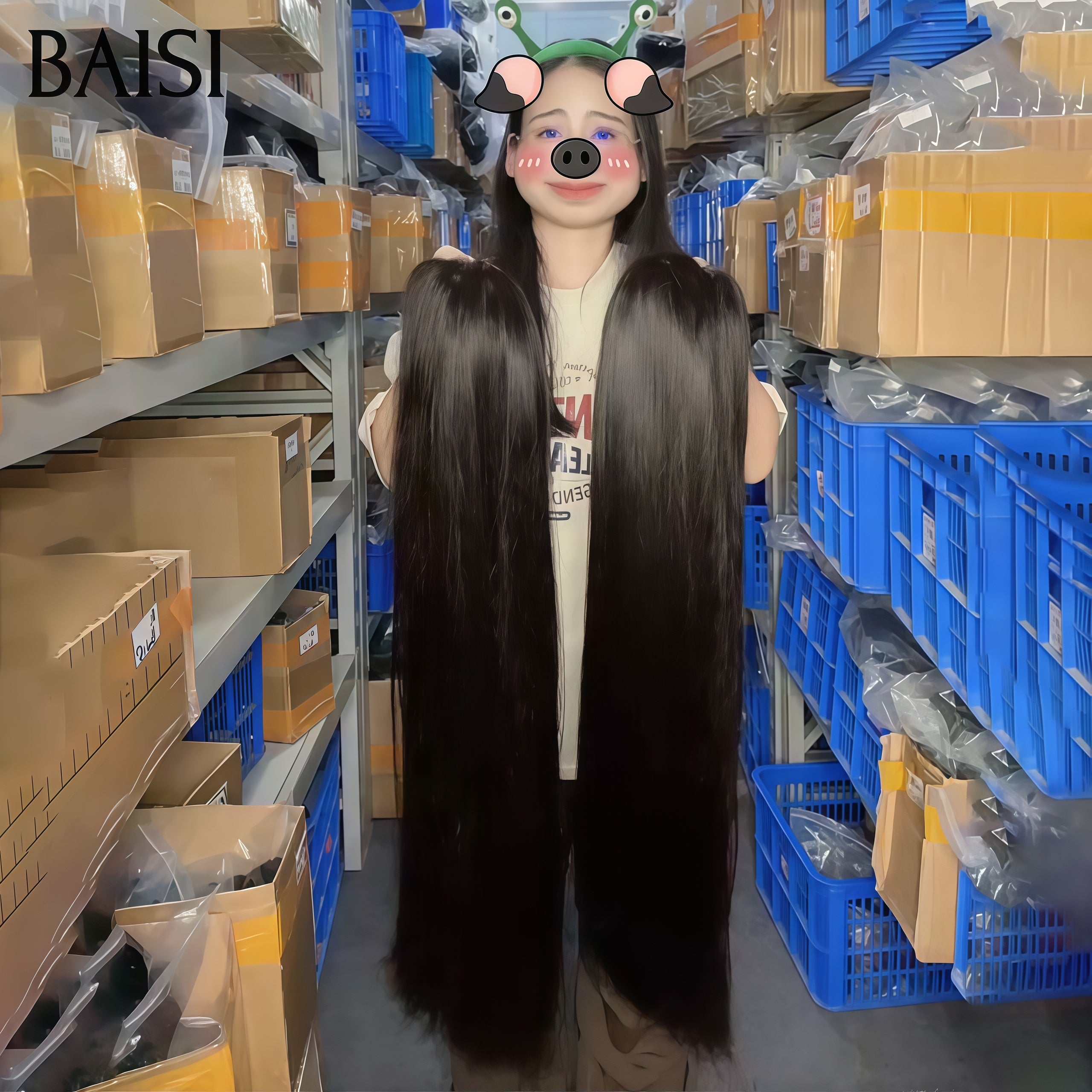 BAISI Luxury Egg Wave Wigs with Bangs Made by Double Drawn Hair with Natural Middle Parting 300% Density