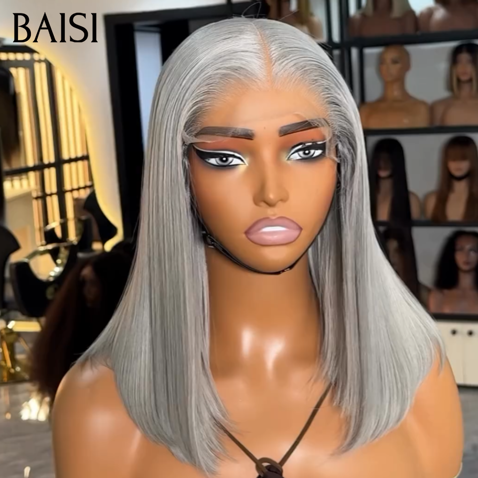 Prix en Gros 2 perruques 32 pouce 100€ ou 1 grise sel poivre bob lace lisse vietnam hair soldes