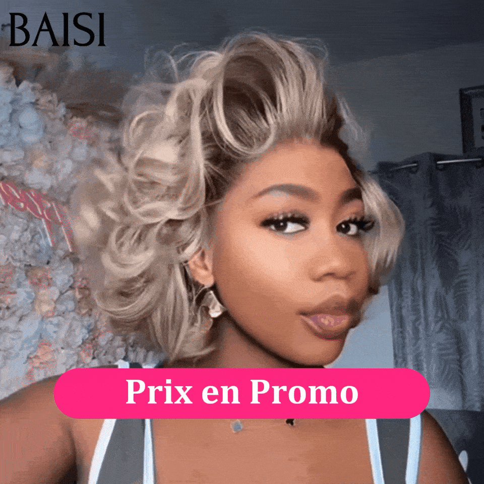 BAISI 5X lace Peruca Pixie Encaracolada Wave Cores personalizadas preto e cinzento 88€ Fácil de usar sem cola em 100% Cabelo Humano FR38