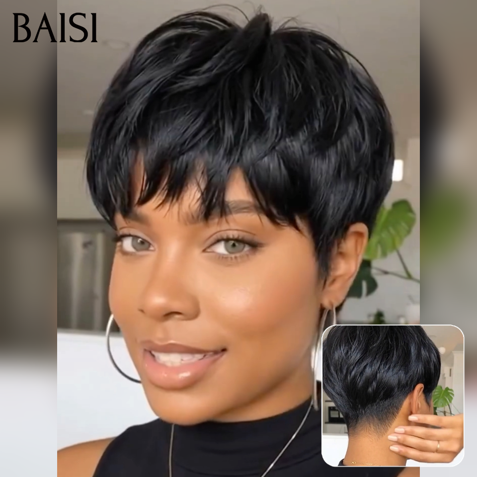 BAISI Promotion Achetez pixie + 1 Gratuite 59€ ou Achetez 14 pouce + 1 Gratuite 129€ ou  Achetez 20 pouce + 1 Gratuite 149€ facile à porter en 100% Humain hair