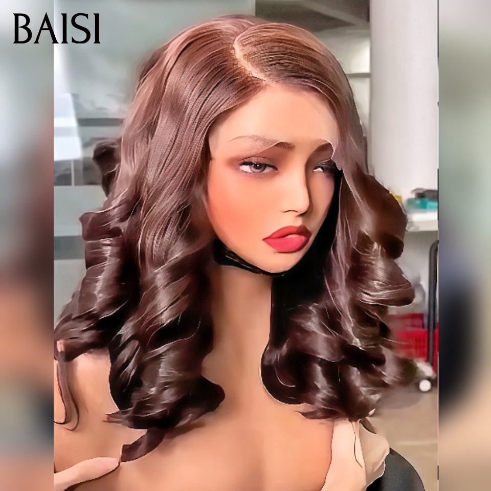 BAISI  Gagnez 2 au Prix de 1 perruque egg wave marron 14pouce 4*4 ou body wave noir 22 pouce 13*4 ou frange lisse 16 pouce sans colle  toutes  100% Cheveux Humains spéciale en promotion aujourd'hui
