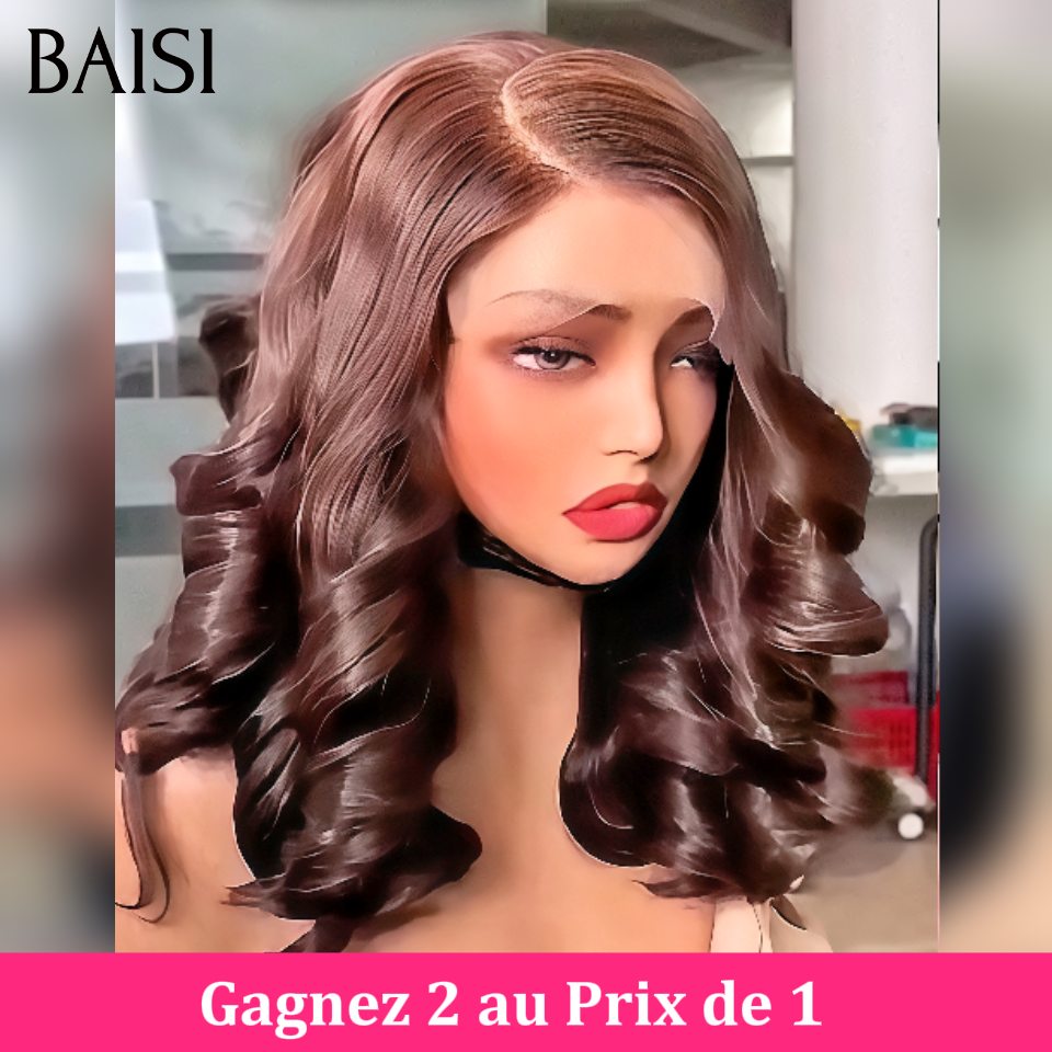 BAISI  Gagnez 2 au Prix de 1 perruque egg wave marron 14pouce 4*4 ou body wave noir 22 pouce 13*4 ou frange lisse 16 pouce sans colle  toutes  100% Cheveux Humains spéciale en promotion aujourd'hui