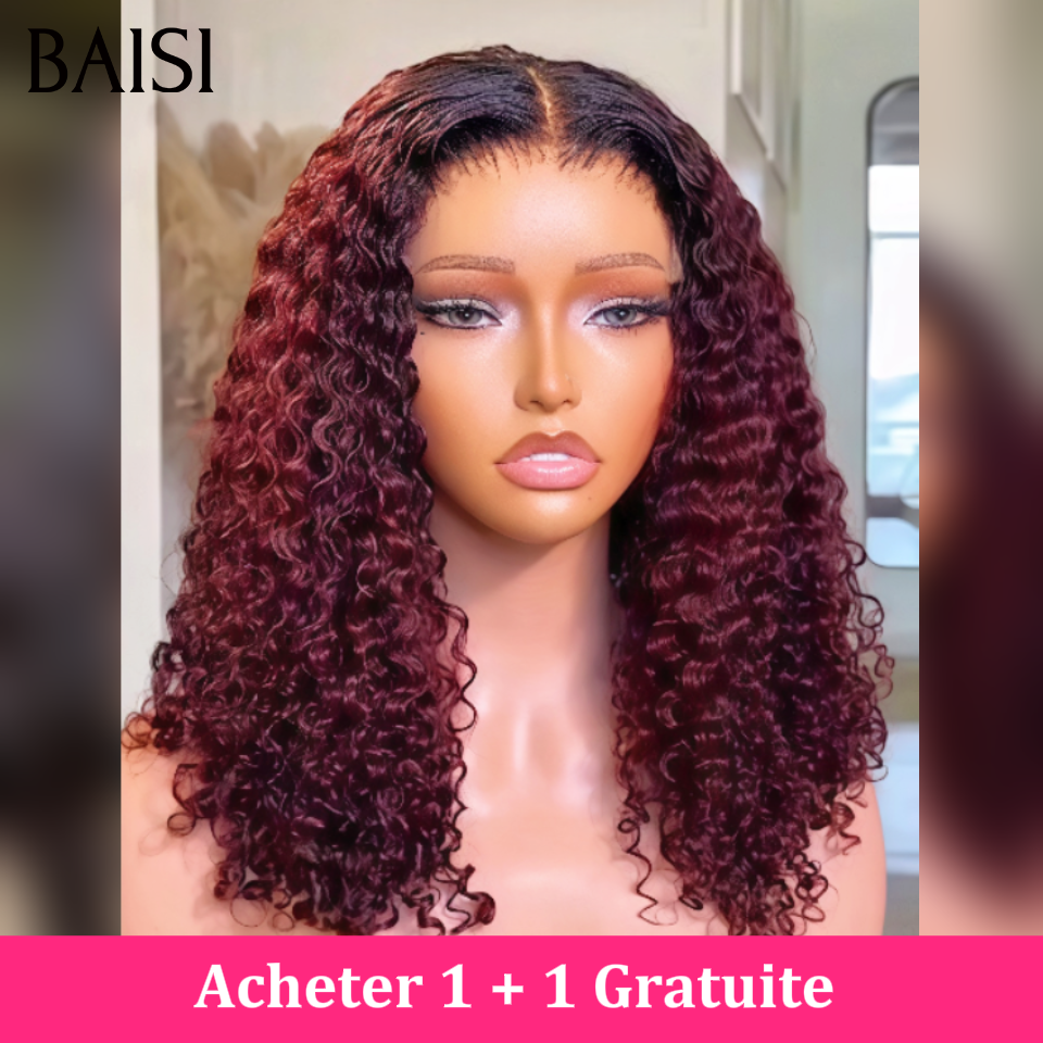 BAISI  Achetez 1 + 1 Gratuite aujourd'hui Moitié prix lisse frange cheveux vietnamiens  8 pouce ou curly wave bordeaux frontale 14 pouces ou body wave frontale 22 Pouces 100% Cheveux brésiliens