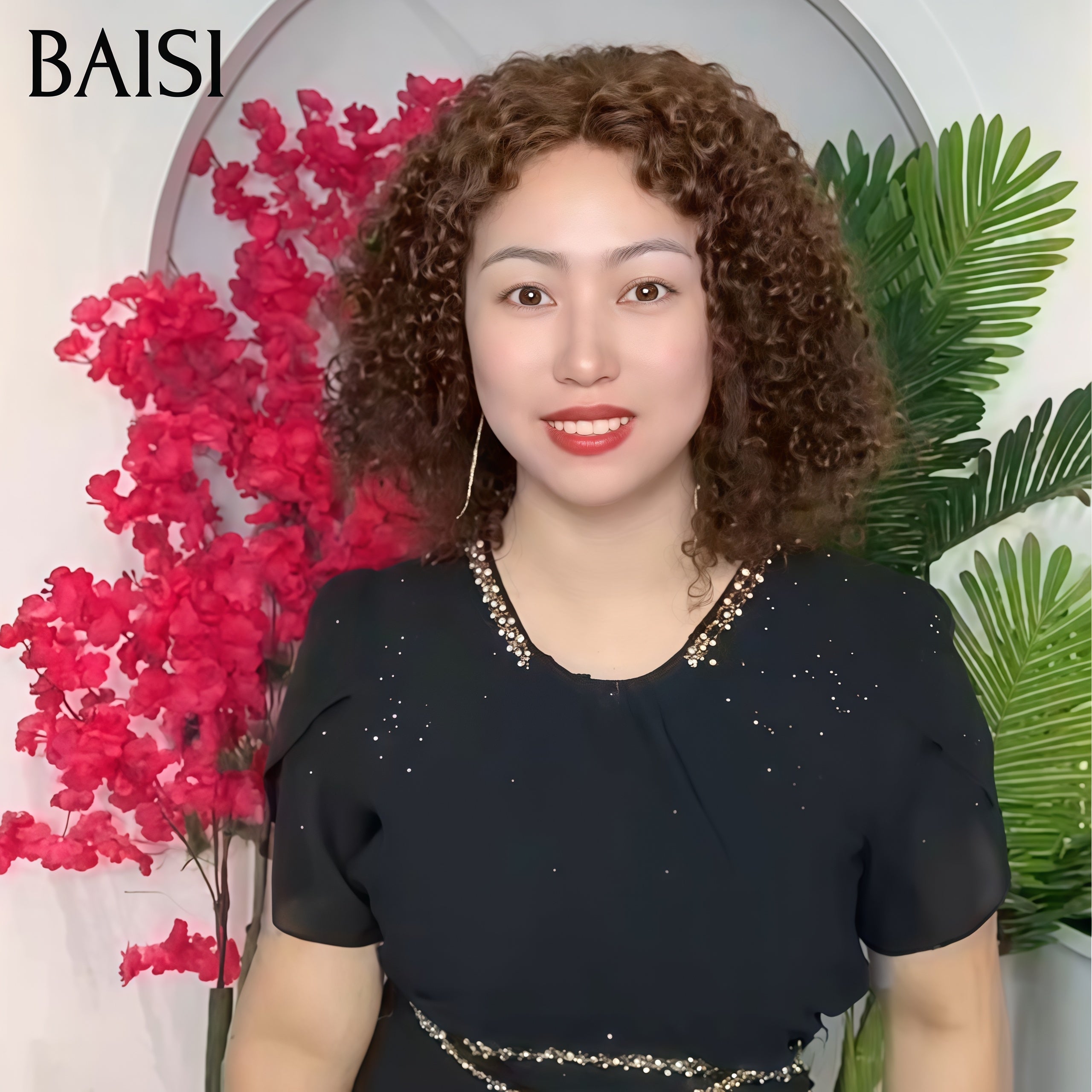 BAISI Perruques 4x4 Lace closure Perruque 250% de volume water wave en couleur marron +1 Fer gratuit 98€ 12 pocues  en 100% Cheveux Humains