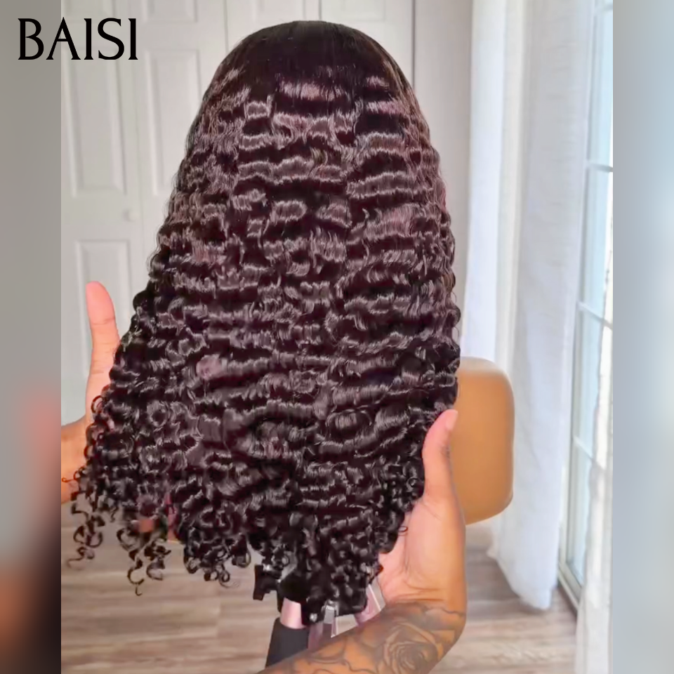 BAISI 5x5 Lace Perruque Curly Burmese Noire Sans Colle  18Pouces à  24Pouces Lace Deja Coupé La Classe au Quotidien en 100% Cheveux Humains