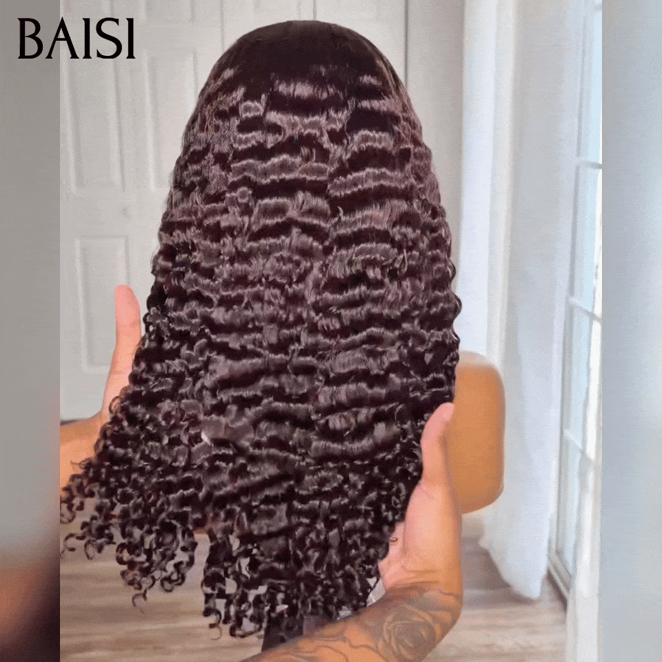 BAISI 5x5 Lace Perruque Curly Burmese Noire Sans Colle  18Pouces à  24Pouces Lace Deja Coupé La Classe au Quotidien en 100% Cheveux Humains