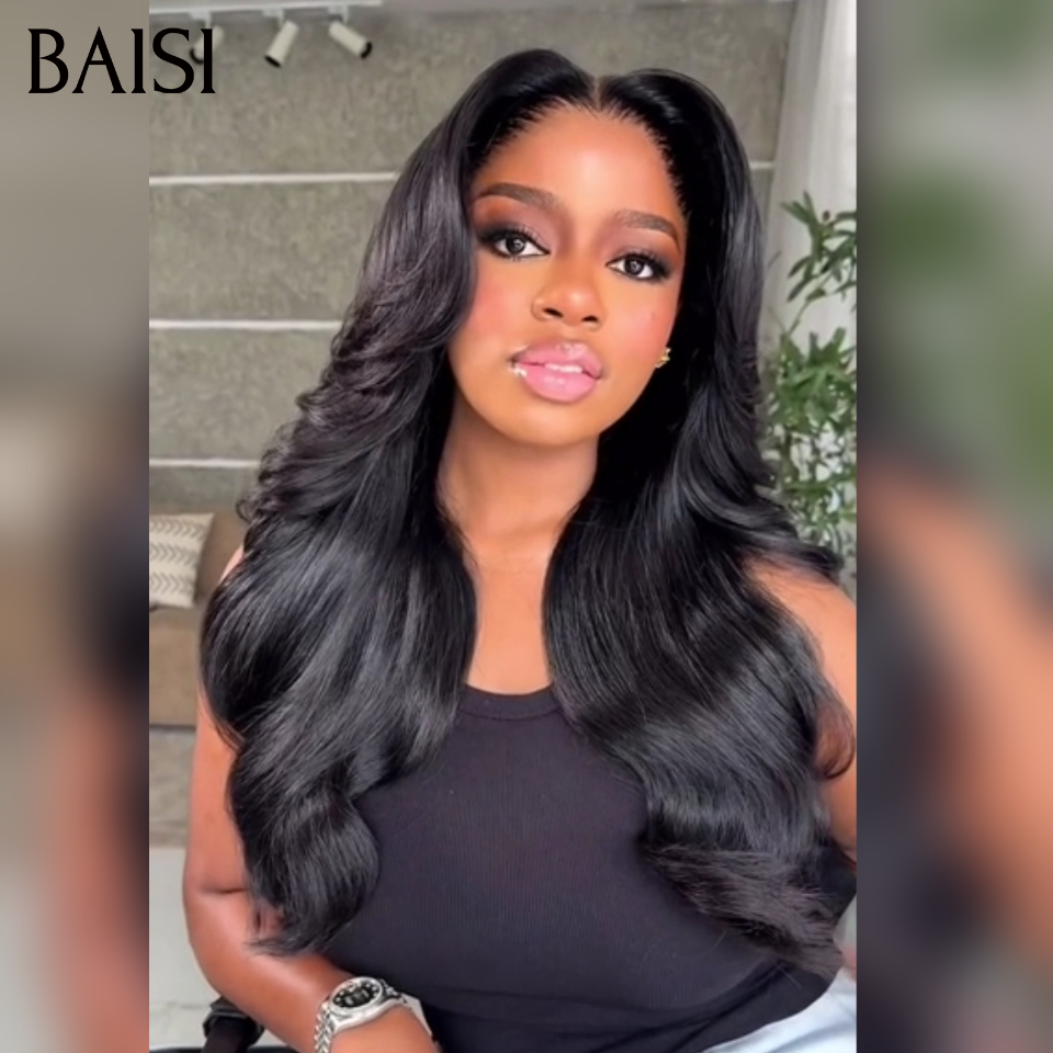 BAISI 13x4 Lace Frontalle 2 Perruques Prix D'Usine 190€ Longue 20 Pouces Lisse + Ondulée Sans Colle Facile à Porter en 100% vrais cheveux humains Lace déjà couper
