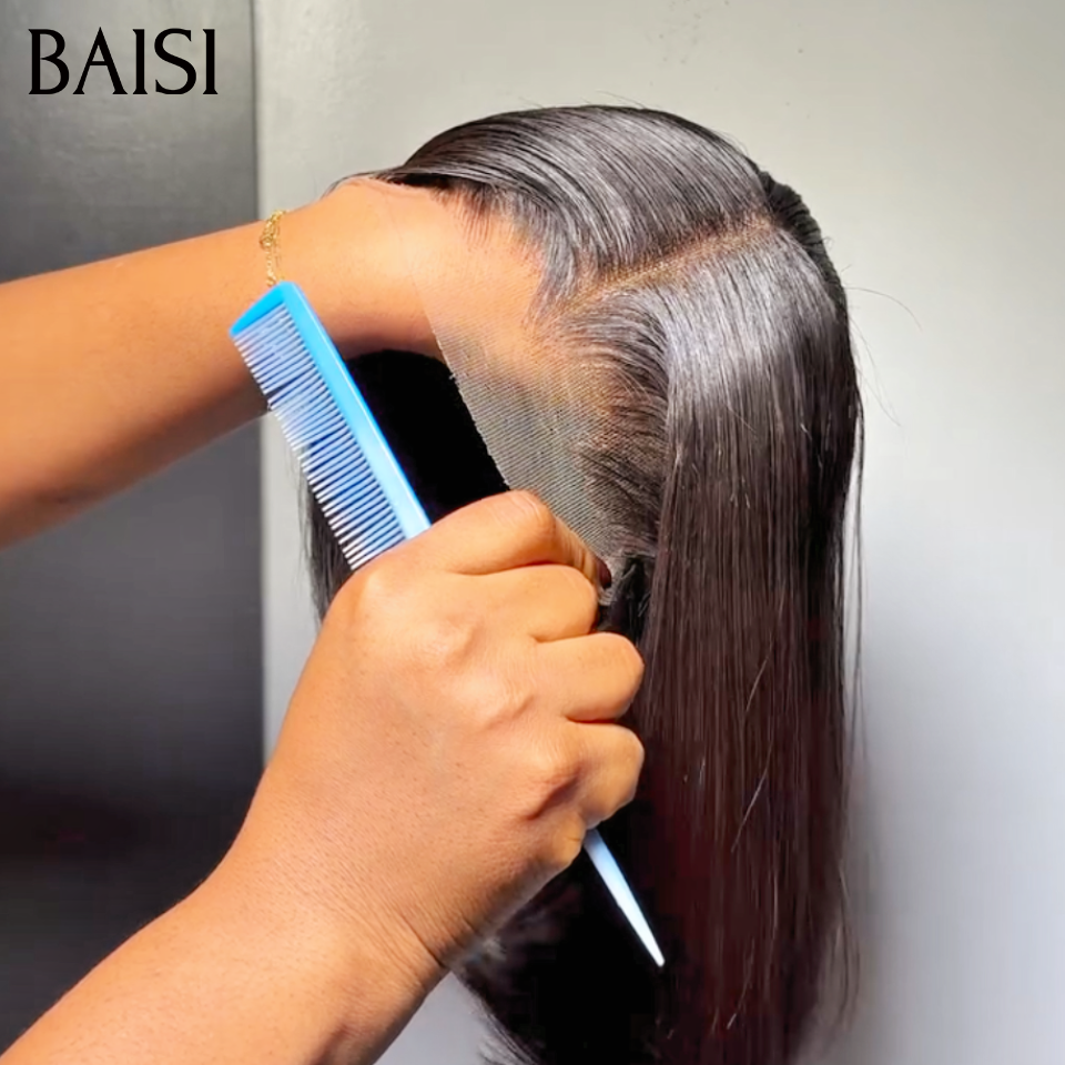 BAISI 4X4 Peruca Bob Lisa Castanha 1BT4 12 pouces 100% Cabelo do Vietname Pré-penteada Sem Necessidade de Cola em 100% Raw Hair Lace já Cortada