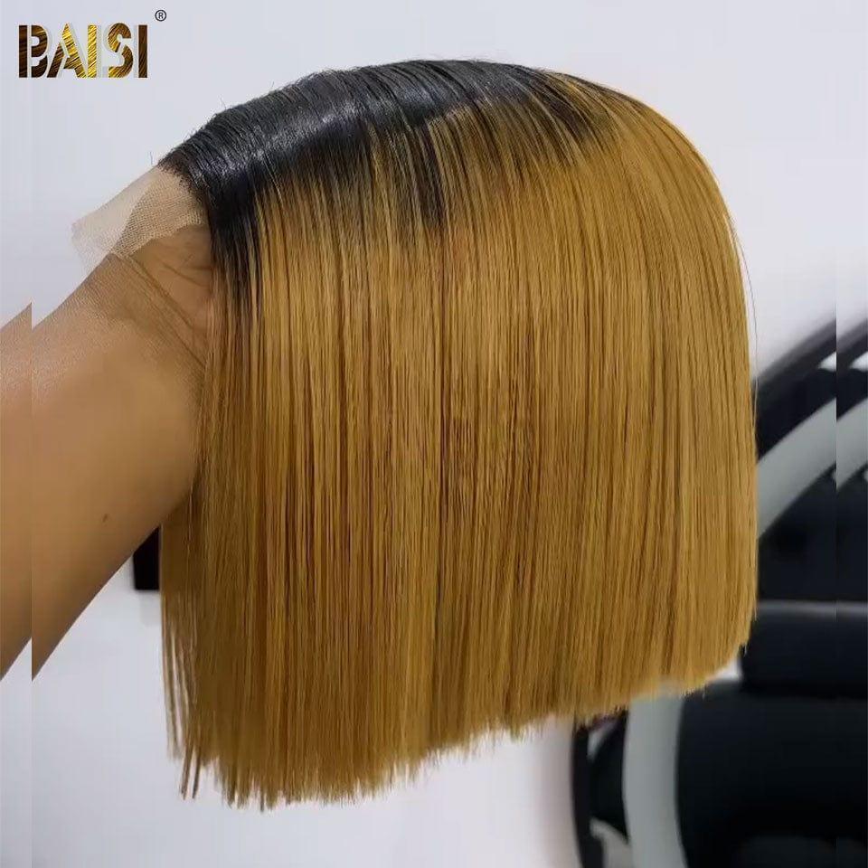 BAISI 2X6 Perruques de Luxe Lisse bob en couleur 1BT27#  8 pouces BONE STRAIGHT 250% densite A1 Fabriquées par les cheveux double drawn