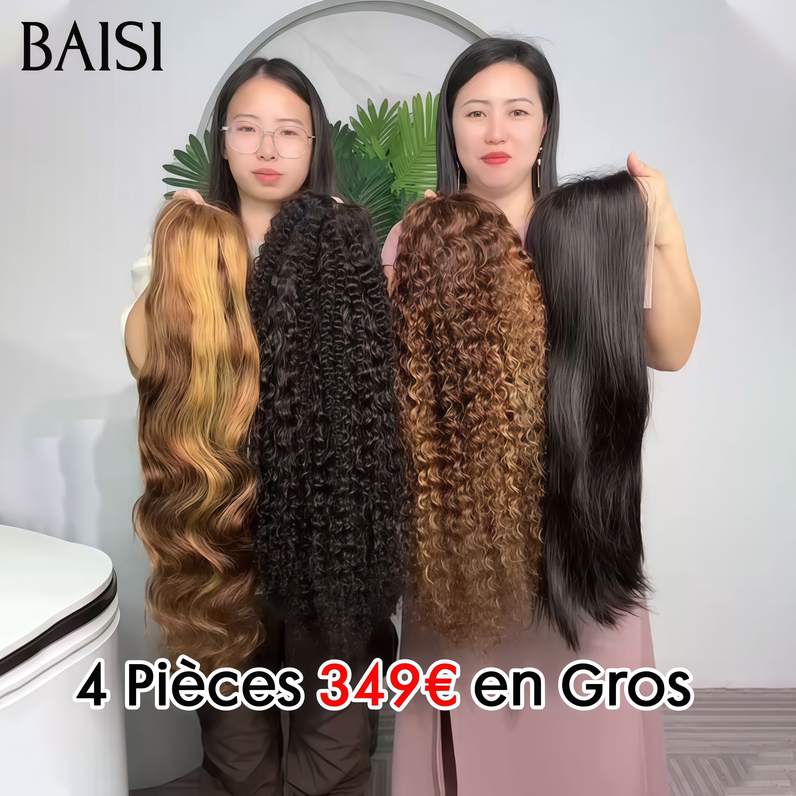BAISI Lot de 4 perruques PROMOTION 349€ 13X4 lace frontal 20 Pouces 4 types de perruques différents en 100% vrais cheveux humains