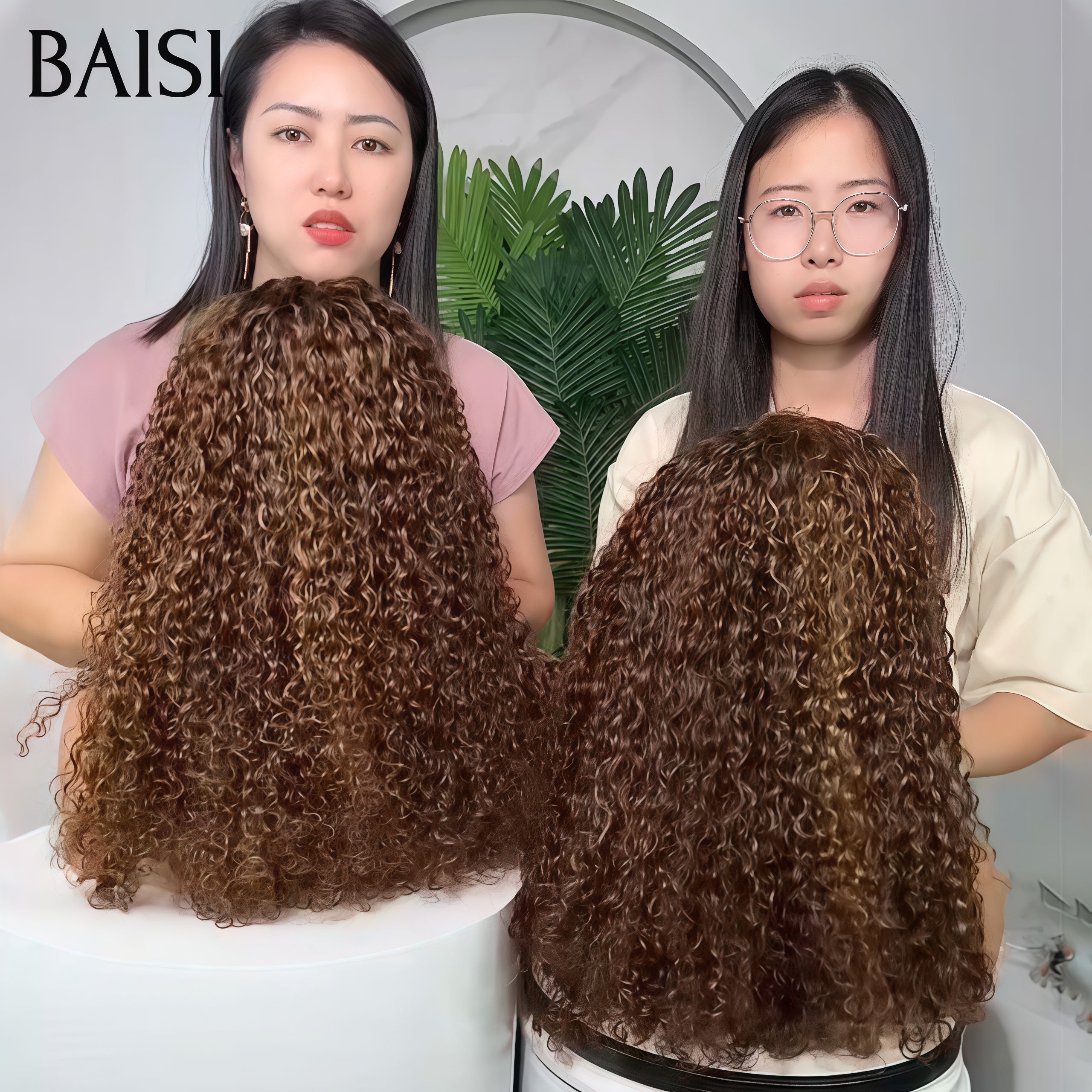 BAISI 13x4 Lace Frontale Perruque Marron Mixte Miel curly wave Moitié Prix 100% Cheveux Humains
