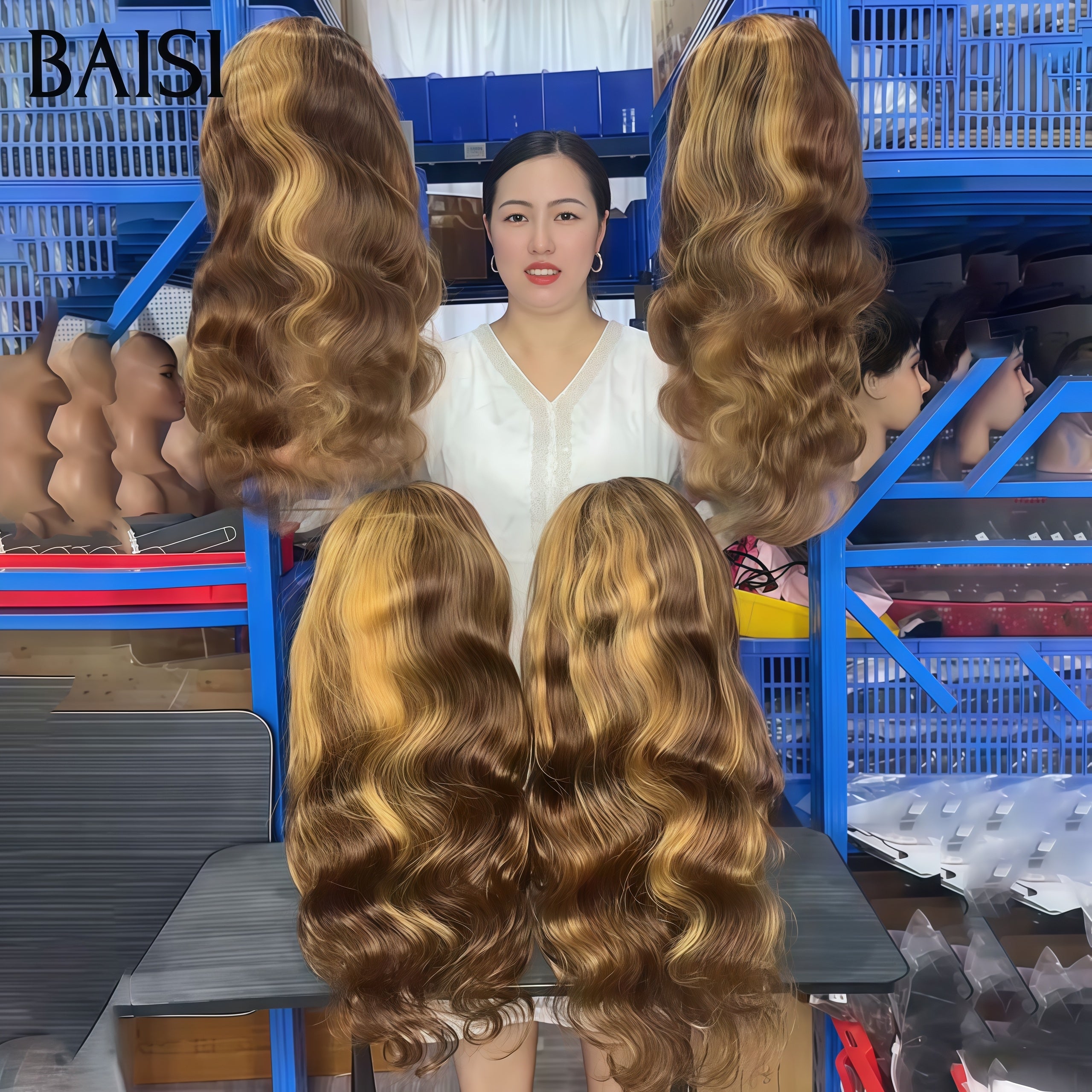 BAISI Raw Hair 99€ Marron Wave 100% Cheveux Humain Hair ou 13x4 Lace Frontale Perruque Body wave Marron Mixte Miel curly wave 20 Pouces 100€ Moitié Prix 100% Cheveux Humains soldes sans retour