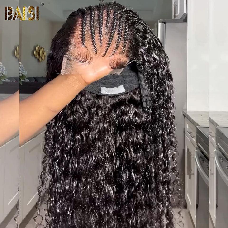 BAISI HD Lace 6X6 Perruque avec natte devant  water wave 22 pouces  en Cheveux Humains Avec Les Baby Hair Trop Naturelle 250% densité