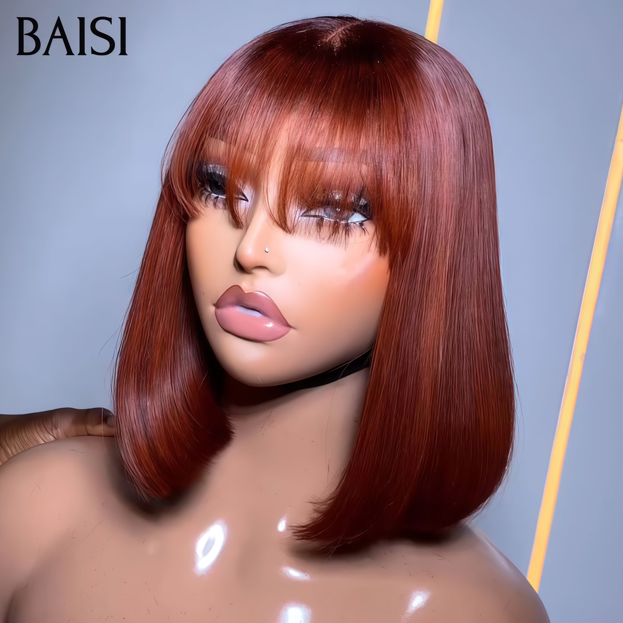 BAISI Perruque 2X4 lace Bob Lisse avec Frange 8 Pouces en Marron Flash Offer PROMO 89€ en 100% Cheveux Humains