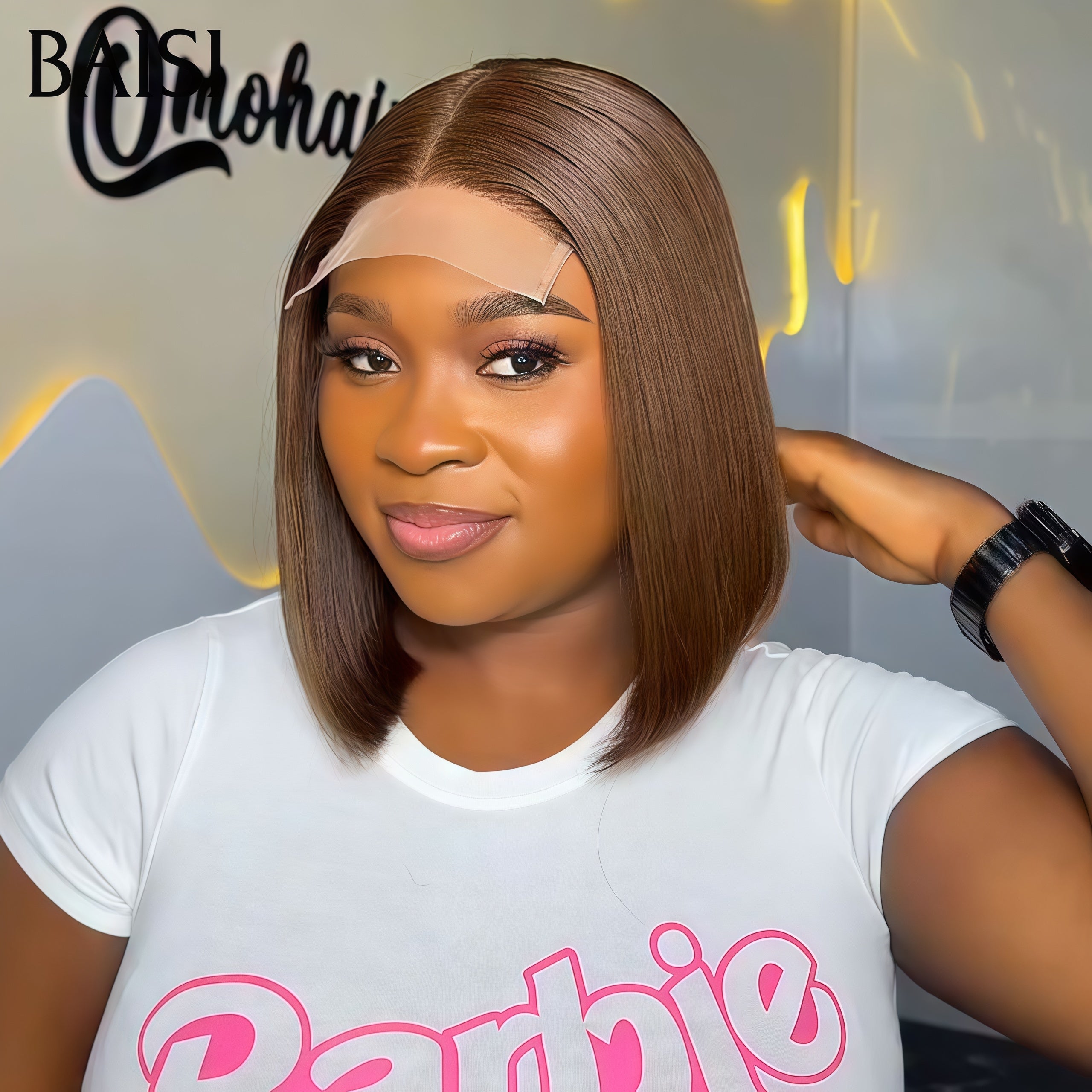 BAISI Grand Promo 69€ Perruque lace frontale Lisse marron 10 Pouces en 100% Vrais Cheveux Humains En Couleur FR40