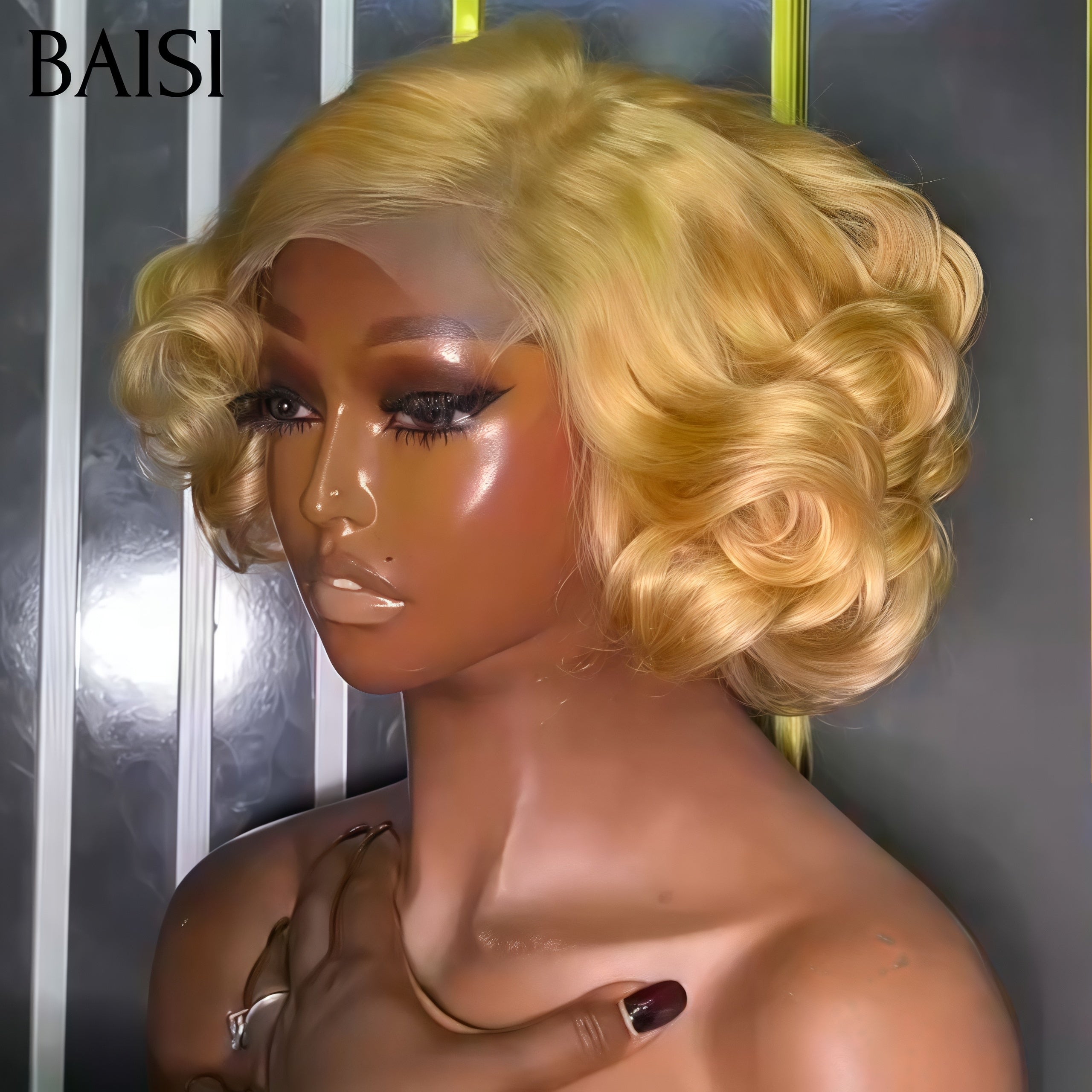 BAISI 2 Pour 99€ 4x4 lace closure egg  wave 14 pouces et blended human hair egg wave ou Perruque Bouclée Egg Wave lace closure 75€ Moitié Prix en couleur blonde En 100% Cheveux Humains